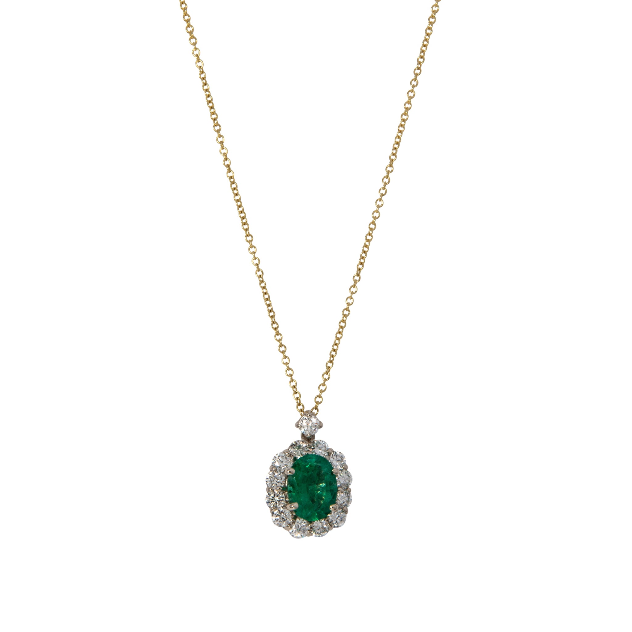 18K Gold Oval Emerald & Diamond Pendant Necklace for Women - Elegant Jewelry Gift for Anniversary, Birthday & Special Occasions