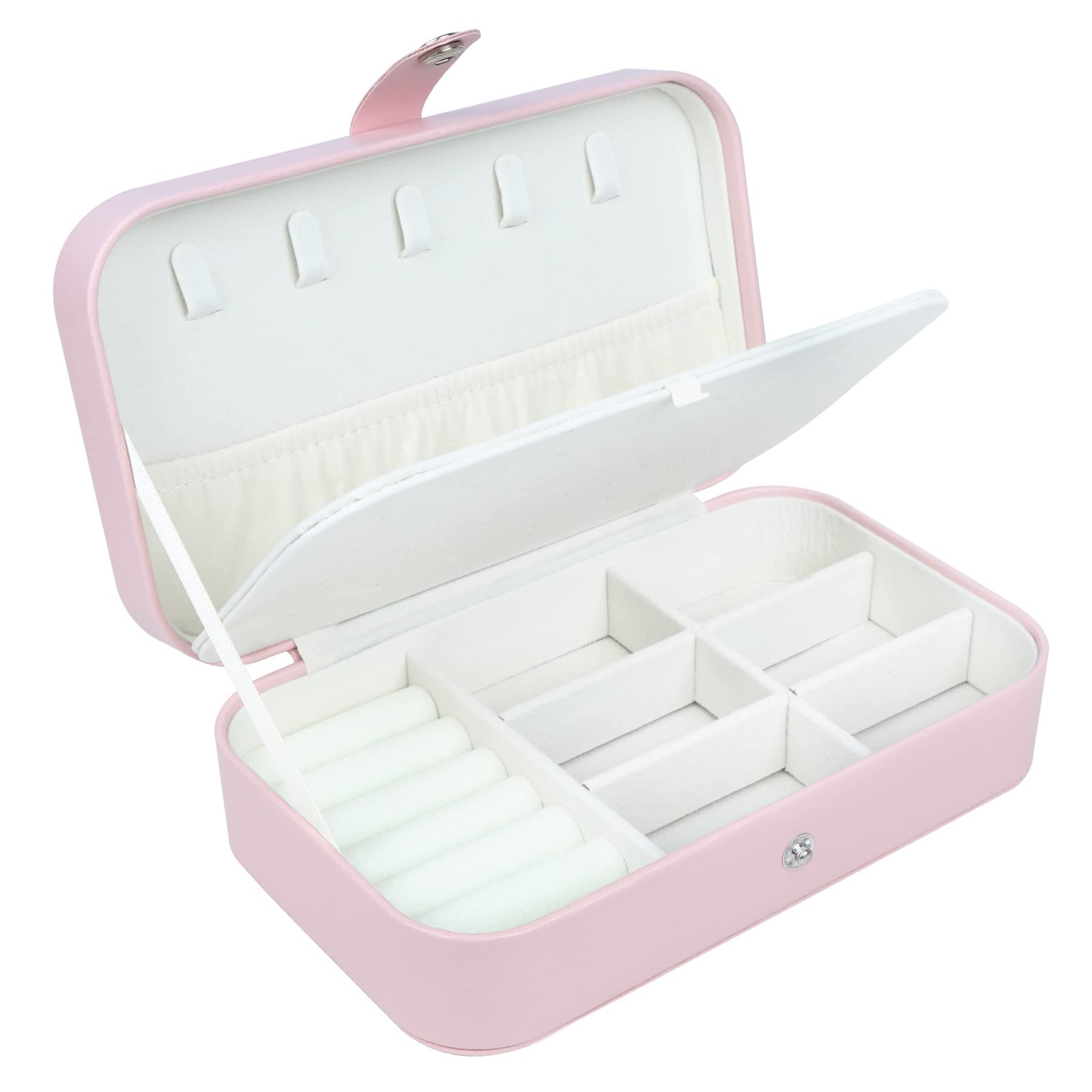Premium PU Leather Travel Jewelry Organizer Box for Women - Portable Jewelry Case for Necklaces, Rings, Earrings & Bracelets - Perfect for Vacation, Business Trips & Daily Storage (Black)