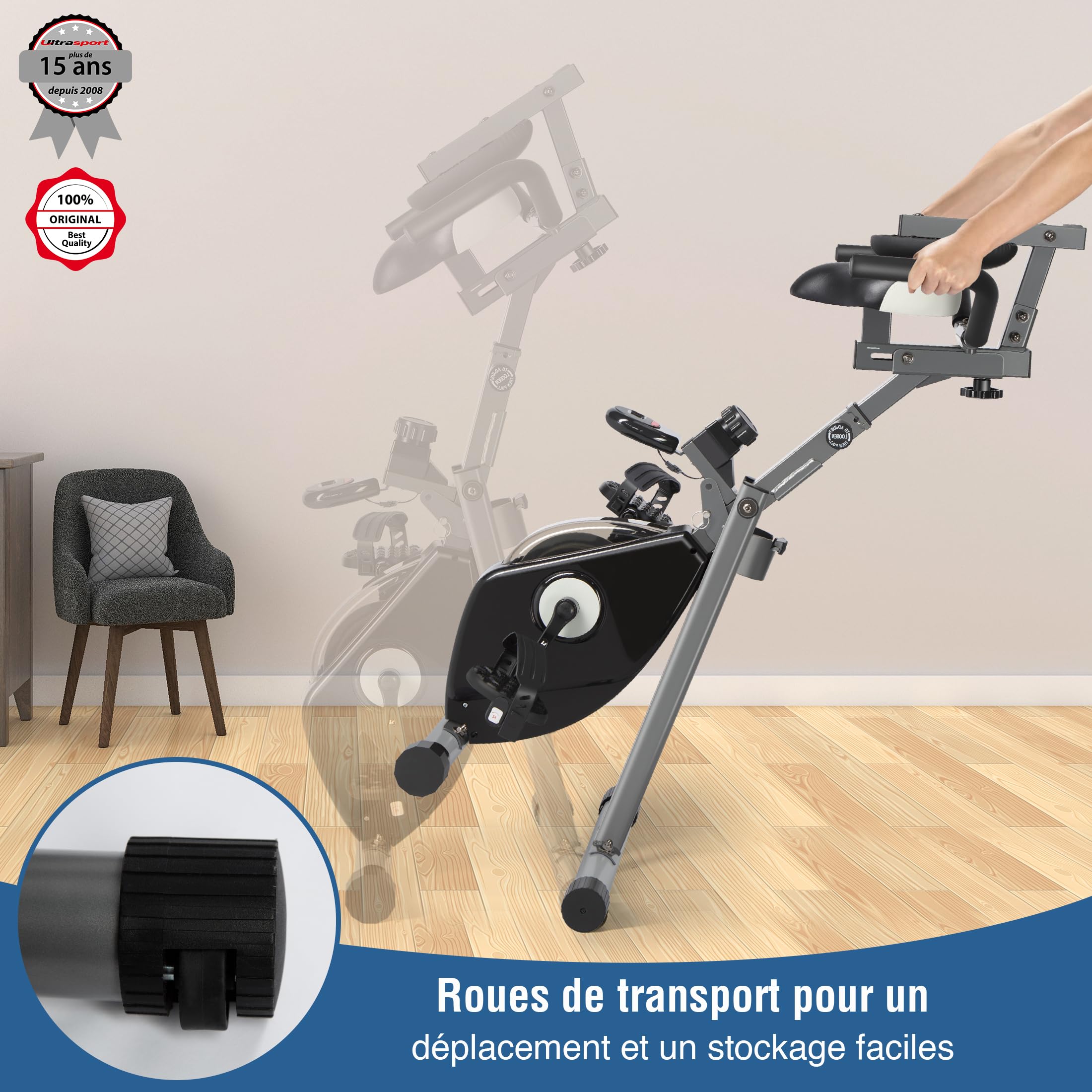 Ultrasport Senior Fitness Trainer - Foldable Recumbent Exercise Bike & Mini Elliptical for Home Workouts | Perfect for Elderly Low-Impact Cardio & Physical Therapy