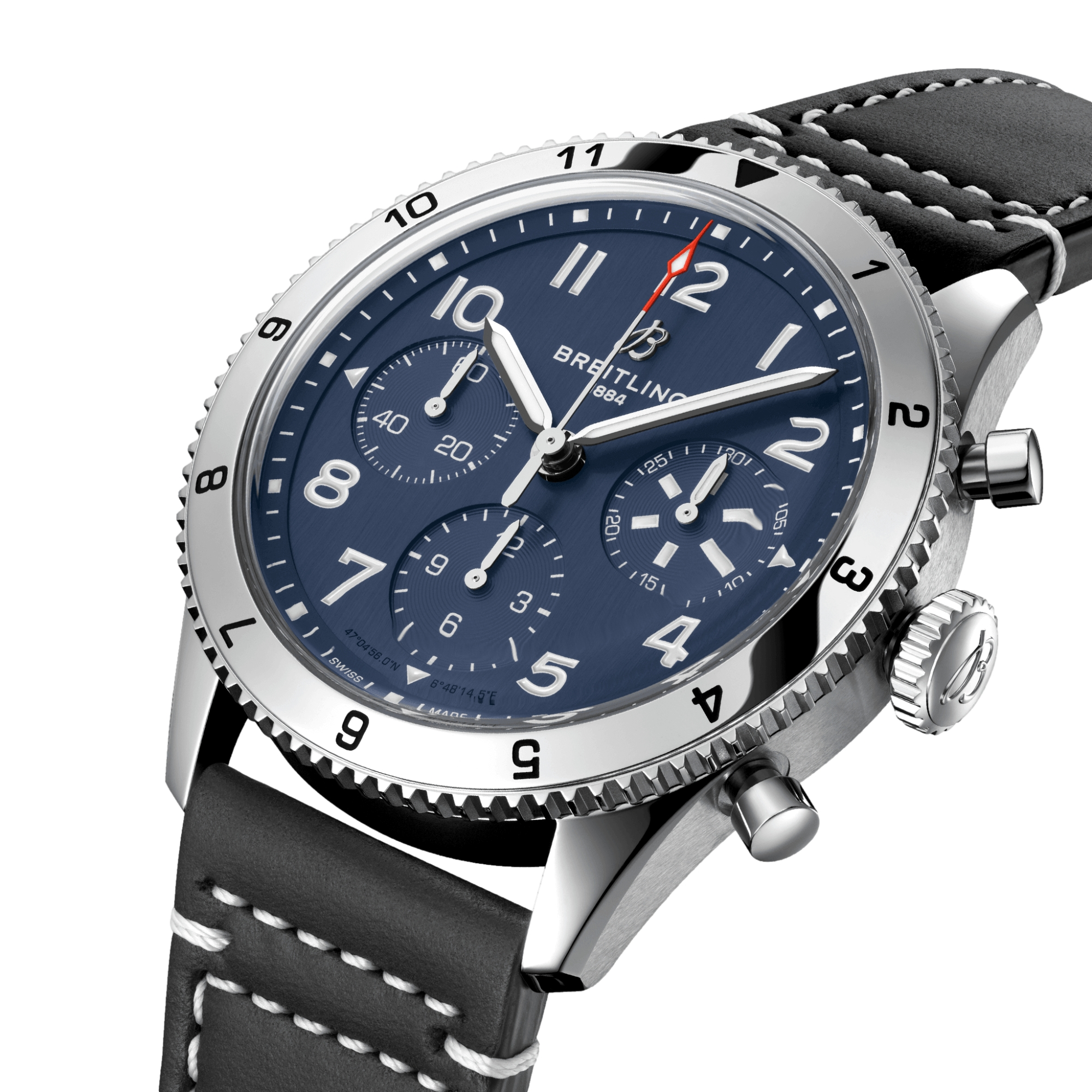 Classic AVI Chronograph 42mm Watch - Tribute to Vought F4U Corsair - Blue Dial with Genuine Leather Strap - Pilot & Military Style Timepiece for Aviation Enthusiasts & Collectors