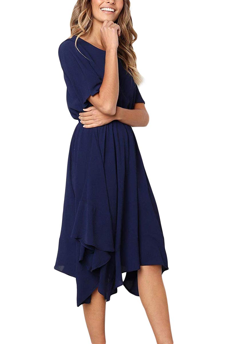 Alaster Women's Chiffon Short Sleeve Casual Midi Dress with Irregular Hem - Flowy Summer Dress for Beach, Party & Vacation Wear
