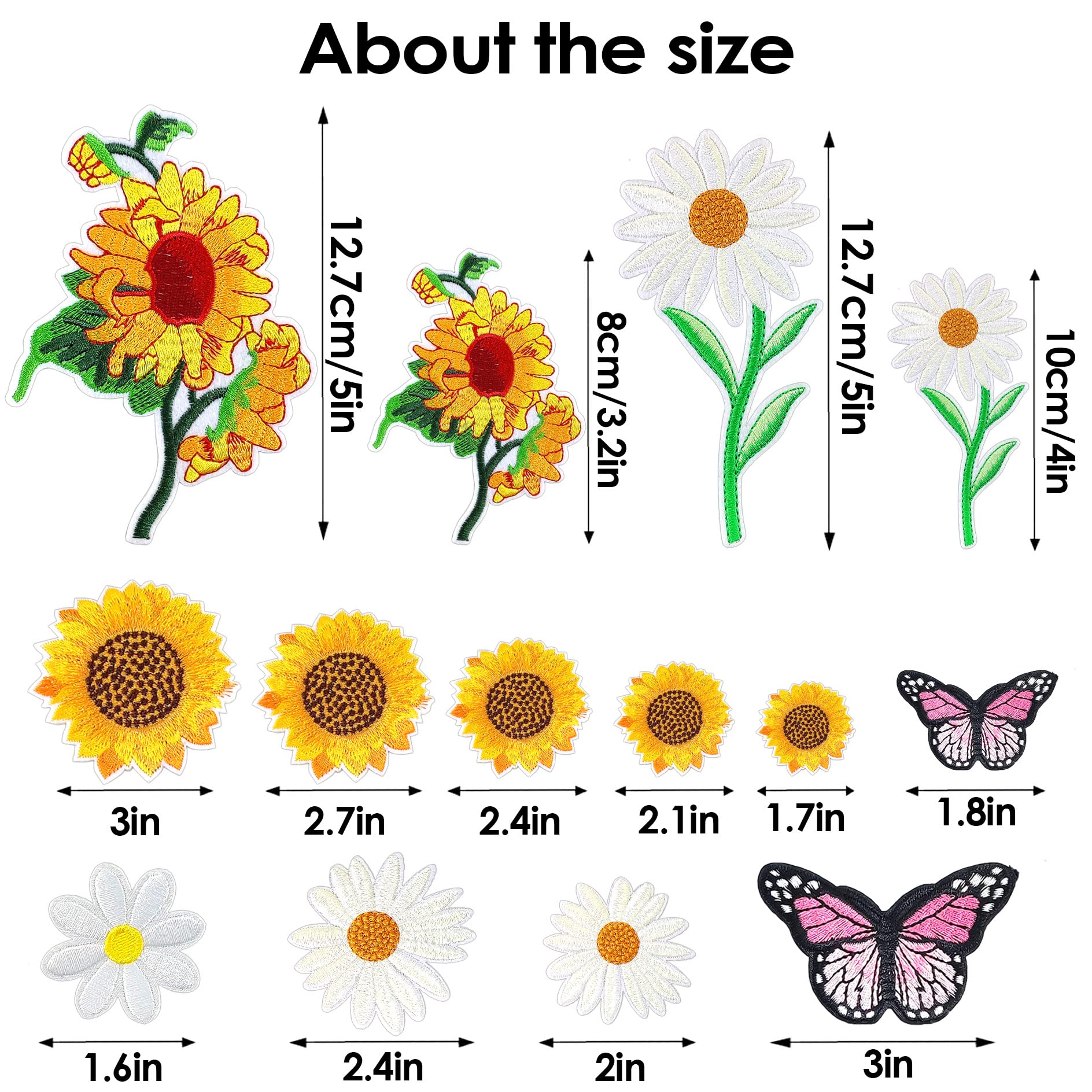 DIY Iron On Patches for Clothing - 35PCS Embroidered Sunflower & Butterfly Patch Set - Cute Sew On Patches for Jeans, Bags, Jackets - Perfect for DIY Crafts, Fashion Upcycling & Personalized Gifts (Ideal for Teens, Kids & Craft Lovers)