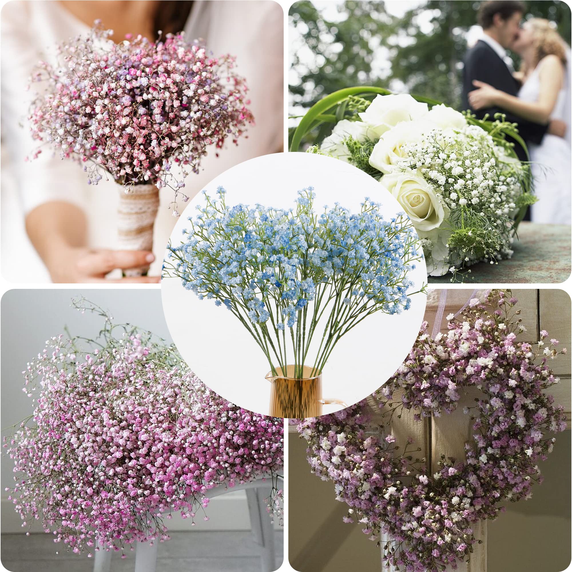 YSBER 12 Pack Artificial Baby's Breath Flowers - Real Touch Silk Gypsophila for Wedding Decorations, Party Centerpieces, DIY Home & Garden Decor (White) - Perfect for Bridal Bouquets, Table Arrangements and Nursery Decor