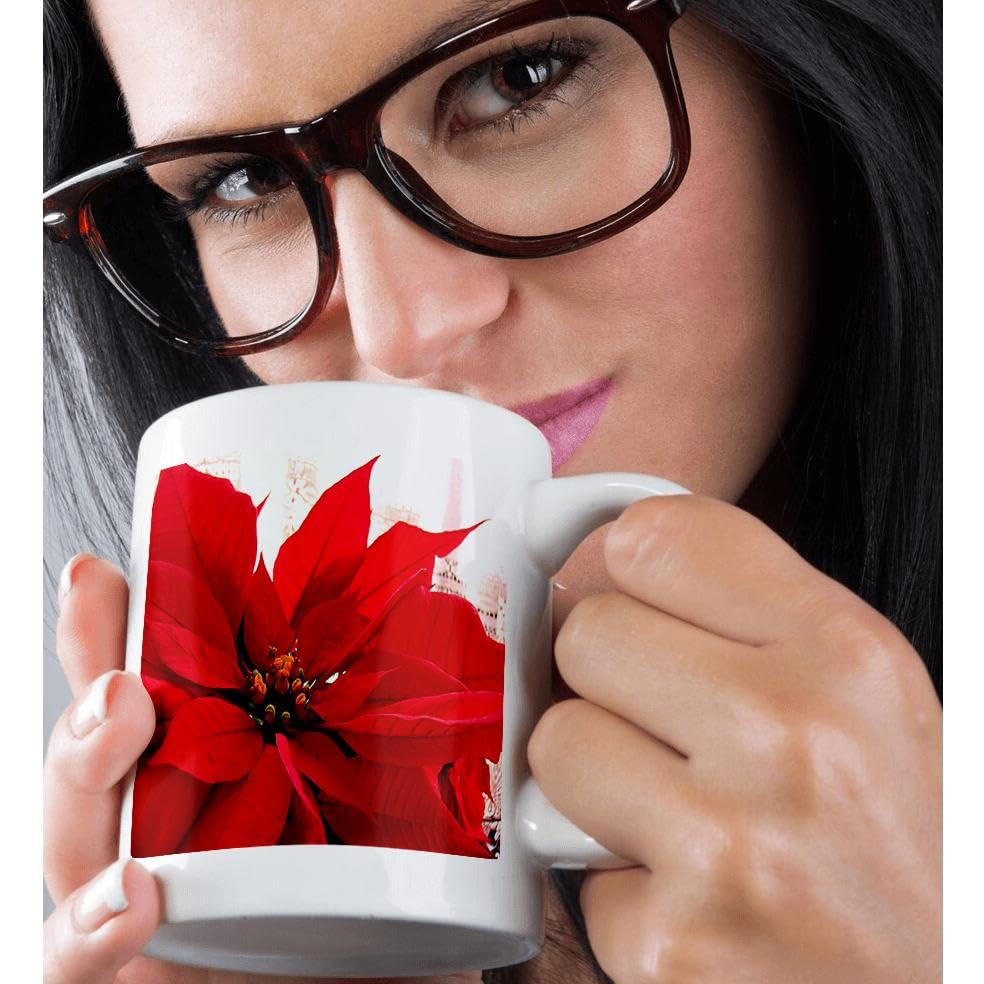 3D Rose Poinsettia Flower Design Ceramic Coffee Mug - 11 oz Insulated Tea Cup with Handle, Perfect for Christmas Gifts, Office Use & Home Decor
