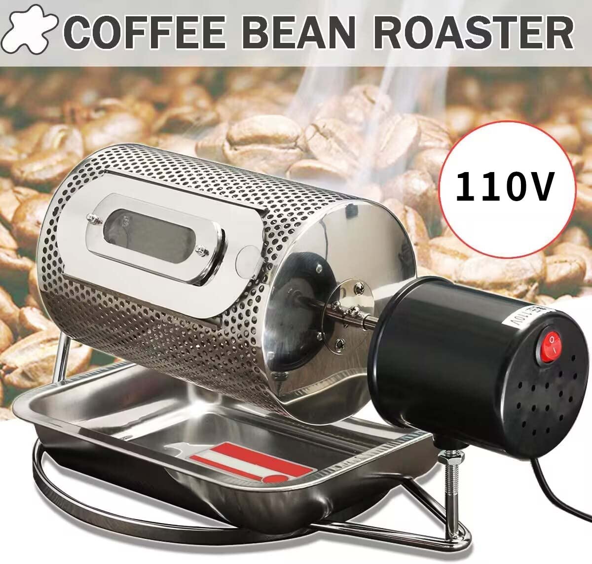Premium Stainless Steel Coffee Bean Roaster Machine - 110V Electric Coffee Roaster for Home & Commercial Use - Perfect for Coffee Shops, Bakeries & DIY Coffee Enthusiasts