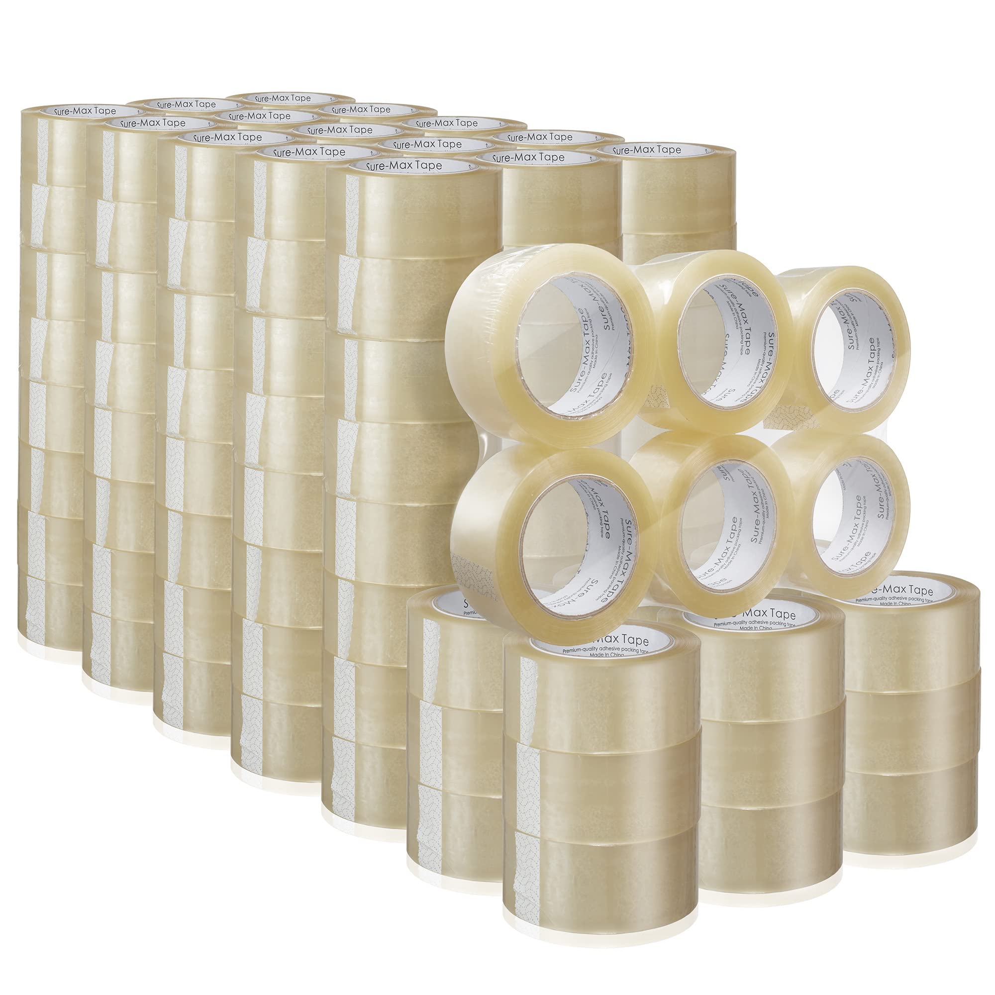 Sure-Max Premium Carton Packing Tape 1.8 mil 330 Feet (110 Yards) - Clear Heavy Duty Shipping Tape for Moving, Packing & Mailing - 4 Cases (144 Rolls Total) - Ideal for Home, Office & Warehouse Use