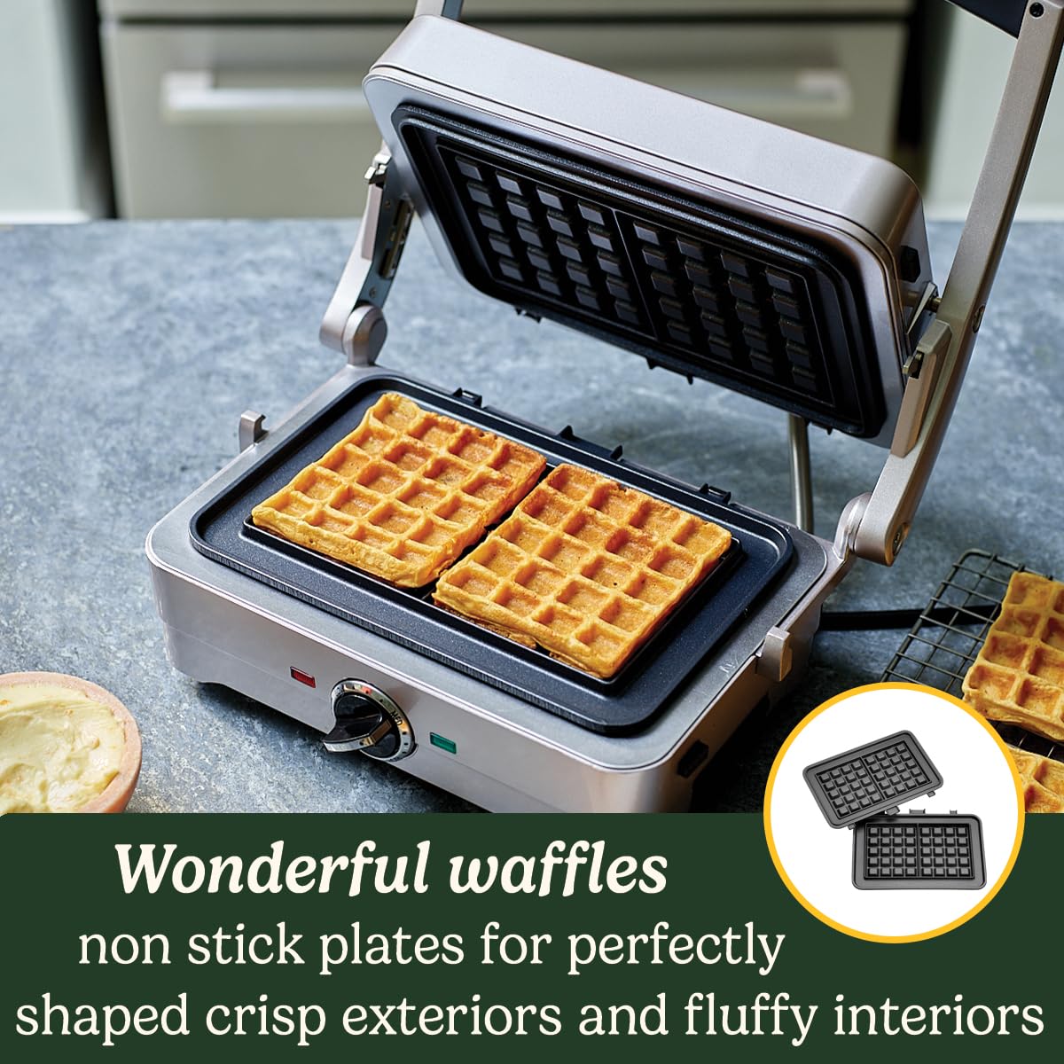 Cuisinart Electric Waffle Maker & Pancake Grill - Non-Stick Interchangeable Plates, Even Heating to 210°C, Dishwasher Safe, Frosted Pearl - Perfect for Breakfast, Brunch & Family Gatherings