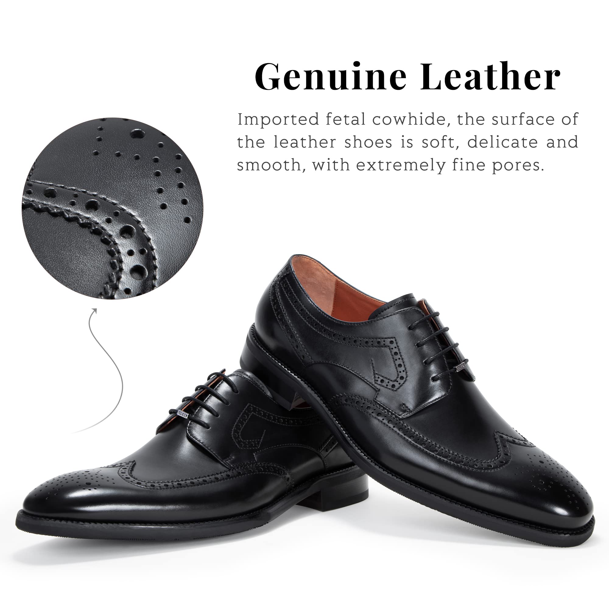 Genuine Leather Men's Dress Shoes - Modern Formal Business Derby Shoes for Office, Wedding & Special Occasions