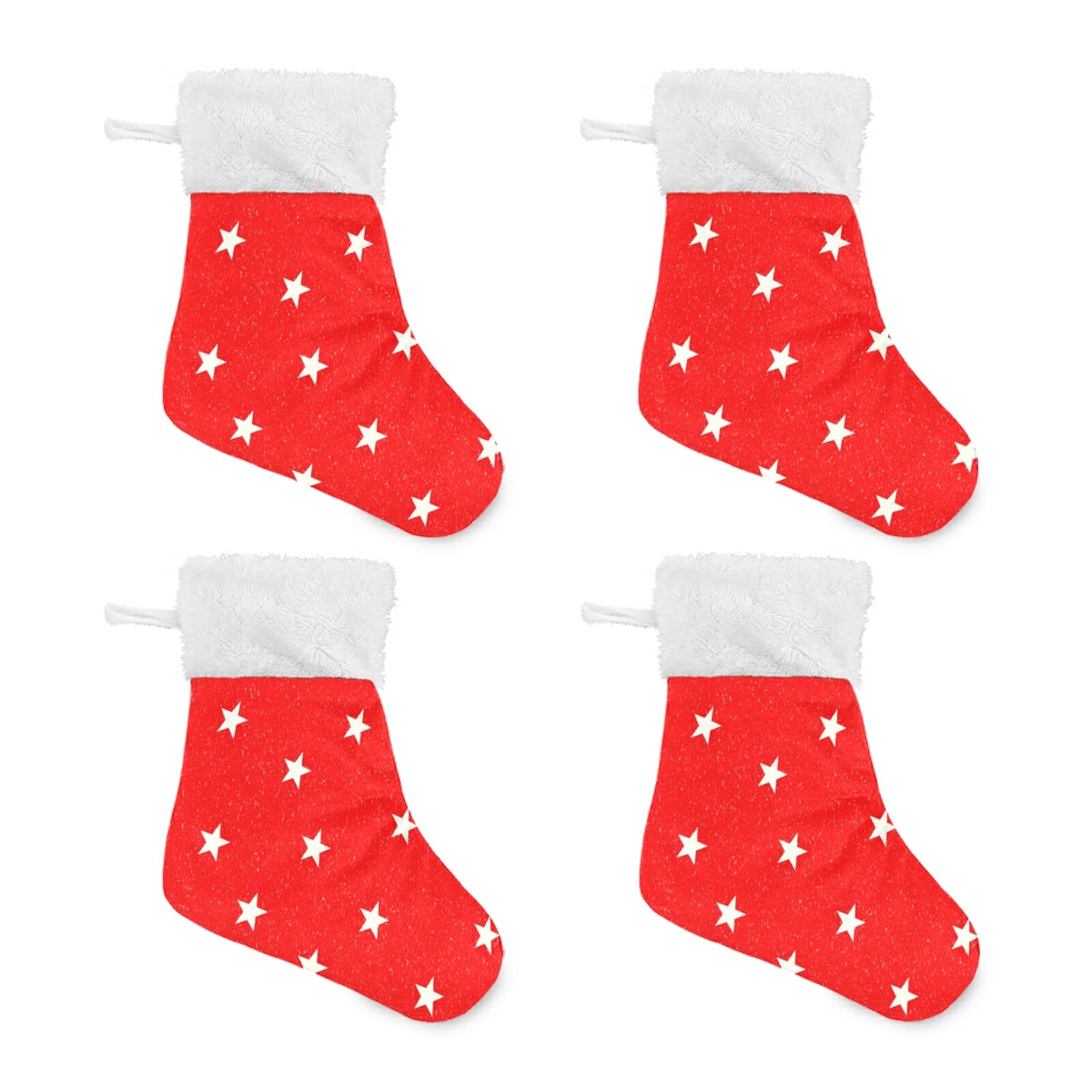 UNIKKY 7.87 Inch Poinsettia Star Felt Christmas Stockings - Set of 4 Xmas Hanging Stockings for Fireplace Decor, Holiday Home Decorations - Perfect for Christmas Tree, Mantel, and Gift Exchange Parties