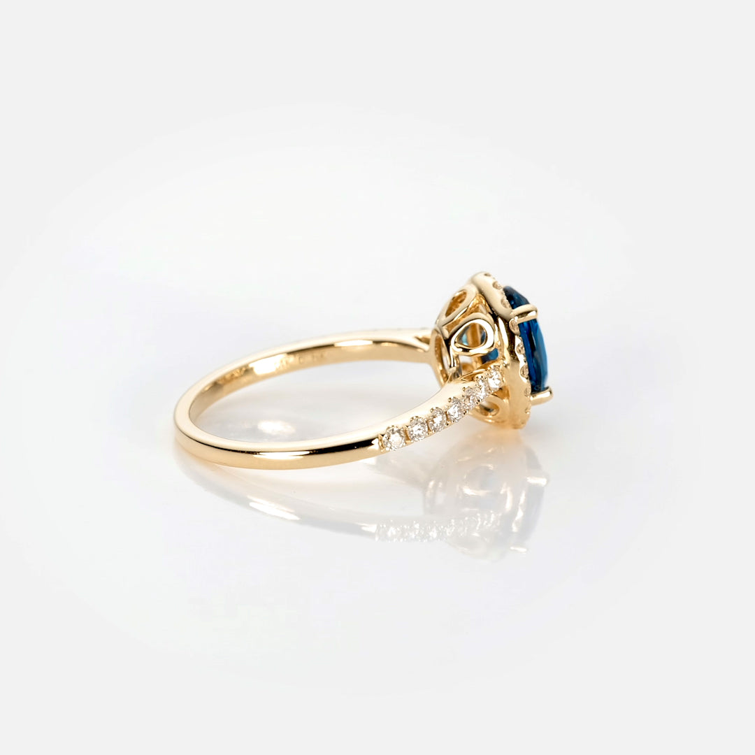 14K Gold Oval London Blue Topaz Halo Ring - Elegant Vintage Style Jewelry for Women - Perfect for Engagement, Anniversary & Special Occasion Gifts