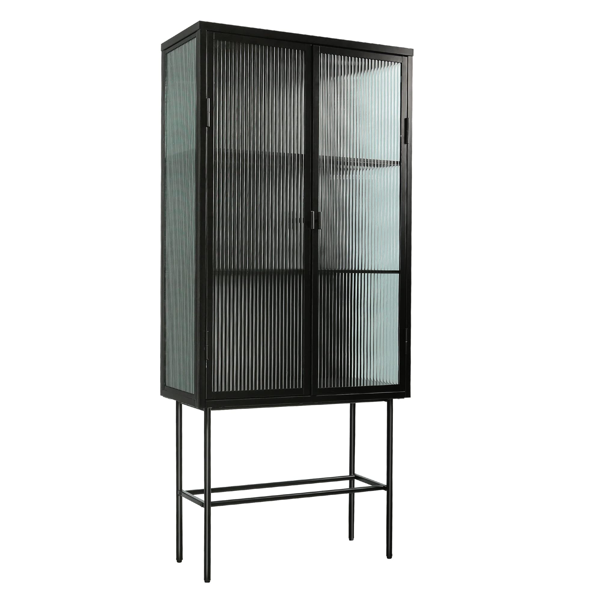 Vintage Fluted Glass Storage Cabinet - Corner Cabinet Sideboard with Dual Doors & 3 Adjustable Shelves, Enclosed Dust-Free Design for Living Room, Bathroom, Dining Room, Kitchen & Entryway (Black) | Perfect for Small Space Organization & Home Decor