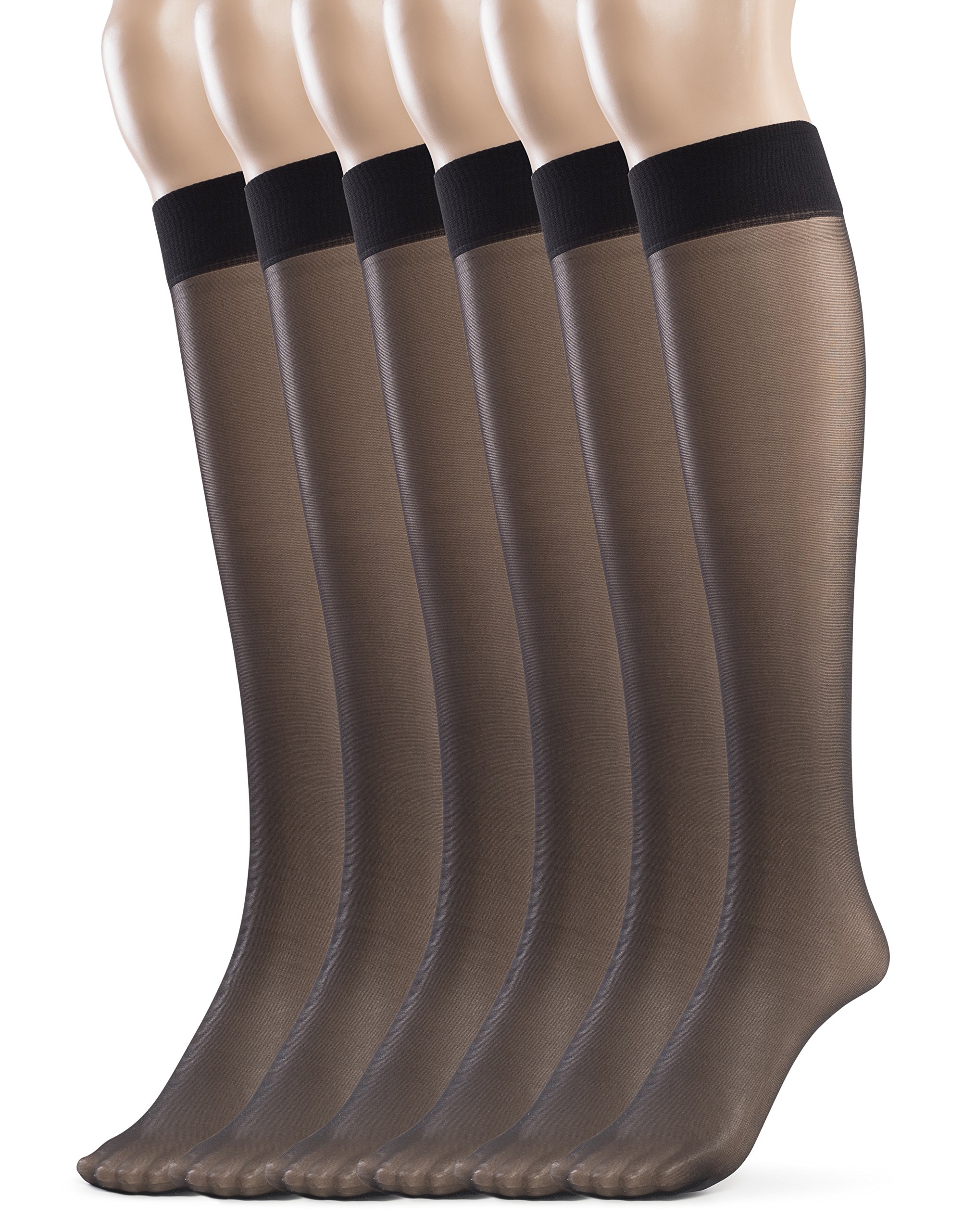 Silky Toes Sheer Knee High Stockings for Women - 6 Pairs Nylon Tights (Black/Beige/Nude) - Comfortable & Breathable Office Socks for Work, Dress & Formal Occasions