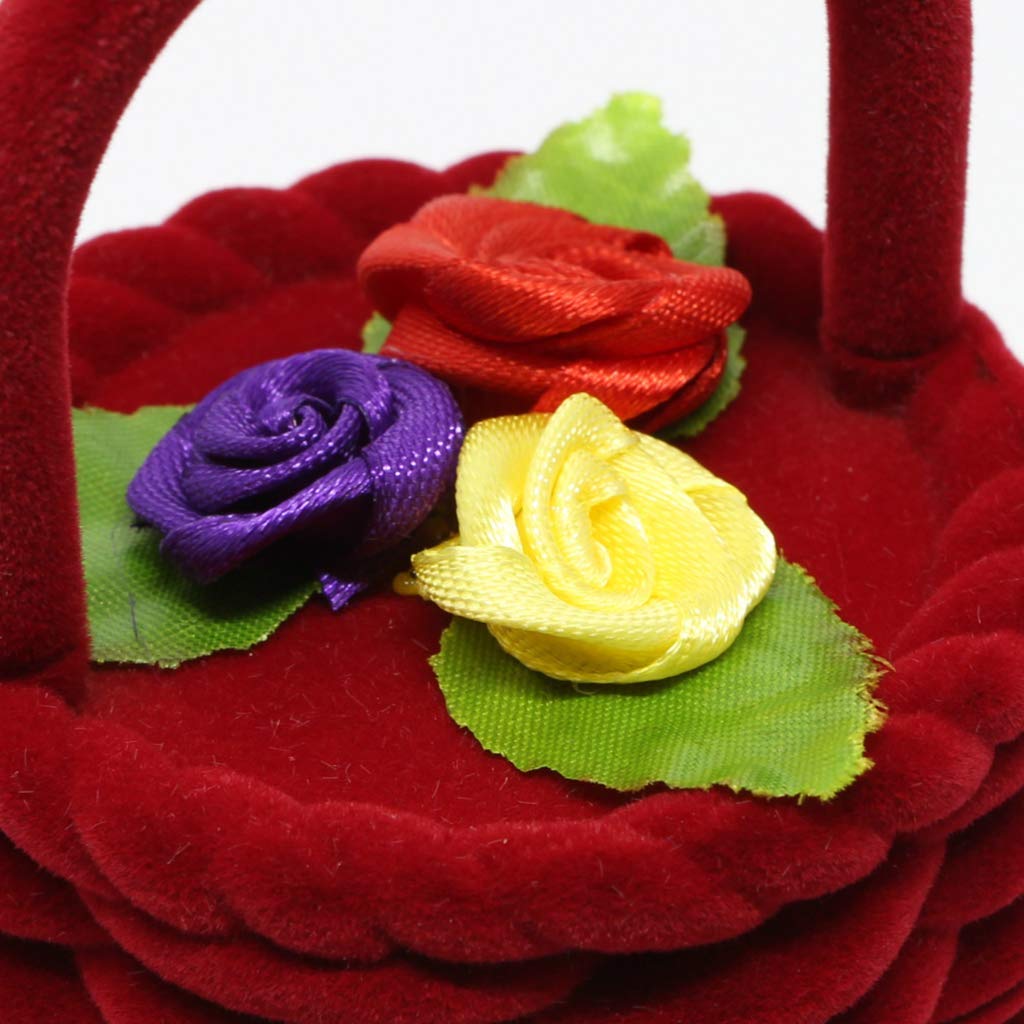 Flower Basket Design Ring Earring Jewelry Display Box - Elegant Jewelry Organizer for Rings & Earrings | Perfect for Valentine's Day Gifts, Wedding Jewelry Storage & Christmas Presents | Decorative Red Ring Box for Bridal Shower, Anniversary & Special Occasions
