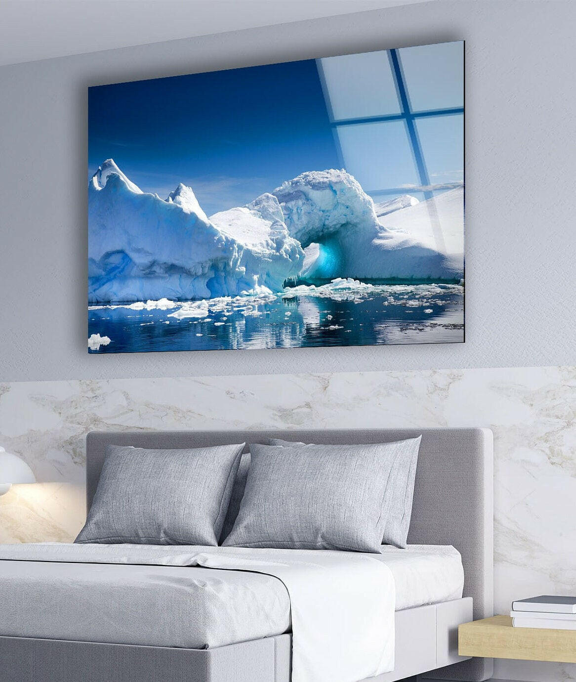 Arctic Iceberg Serenity - Stunning Landscape Glass Wall Art Print for Living Room, Office & Home Decor | Modern Framed Picture for Wall Display