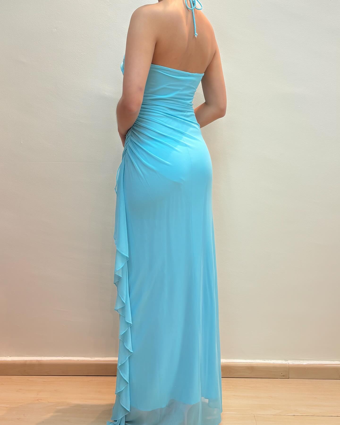 Elegant Halter Mermaid Blue Ruffle Prom Dress - Vintage Evening Party Gown J6260 for Homecoming, Formal Events & Special Occasions