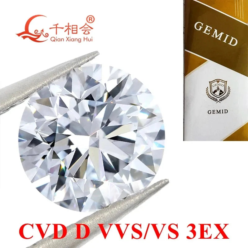1CT & 1.2CT CVD Lab Grown Diamond - D Color VVS/VS2 Clarity 3EX Round Shape GEMID Certified Loose Stone for Engagement Rings & Fine Jewelry Making