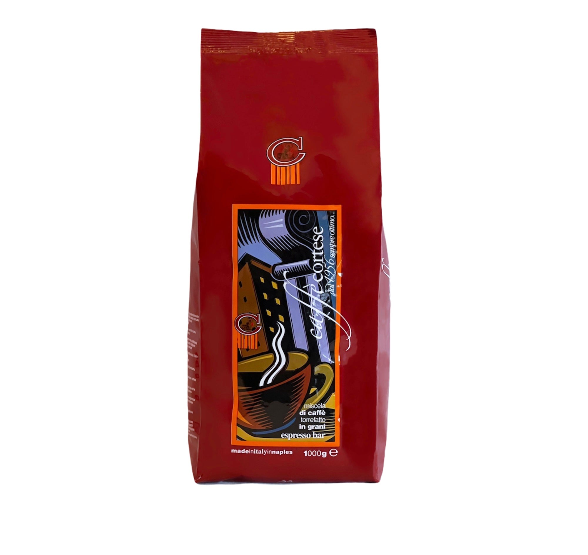 Premium Caffe Cortese Coffee Beans 1Kg (Red Bag) - Rich Italian Roast for Espresso, Drip, and French Press Brewing at Home or Office
