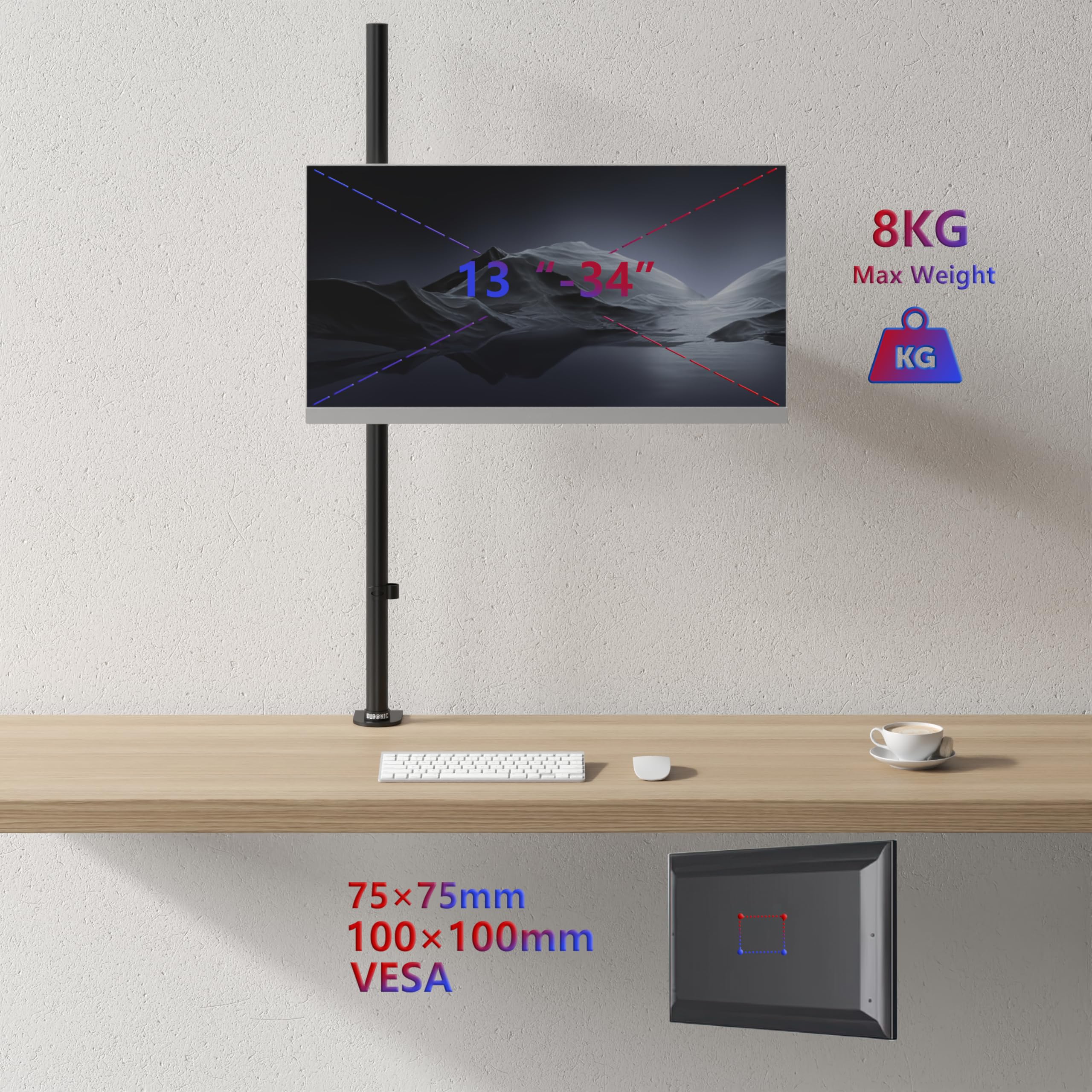 Duronic Single Monitor Stand DMT151X2 - Adjustable Monitor Arm Desk Mount for 13-32