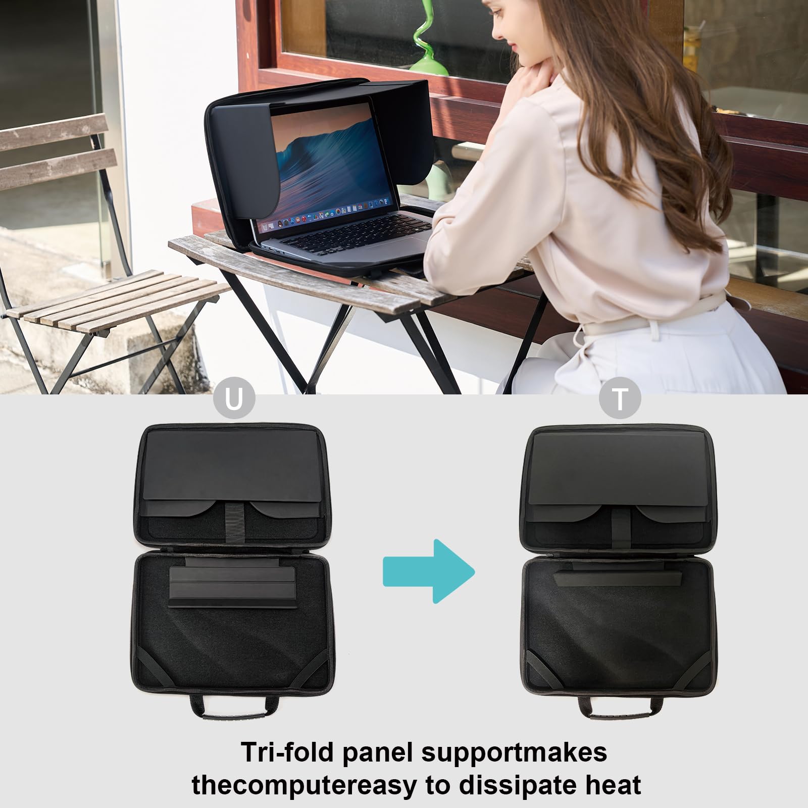 13-14 Inch Laptop Sun Shade Bag - Waterproof Chromebook Protective Sleeve with Adjustable Shoulder Strap | UV Protection Foldable Portable Computer Case for Outdoor Work, Travel & Commuting | Fits MacBook, Dell, HP & More