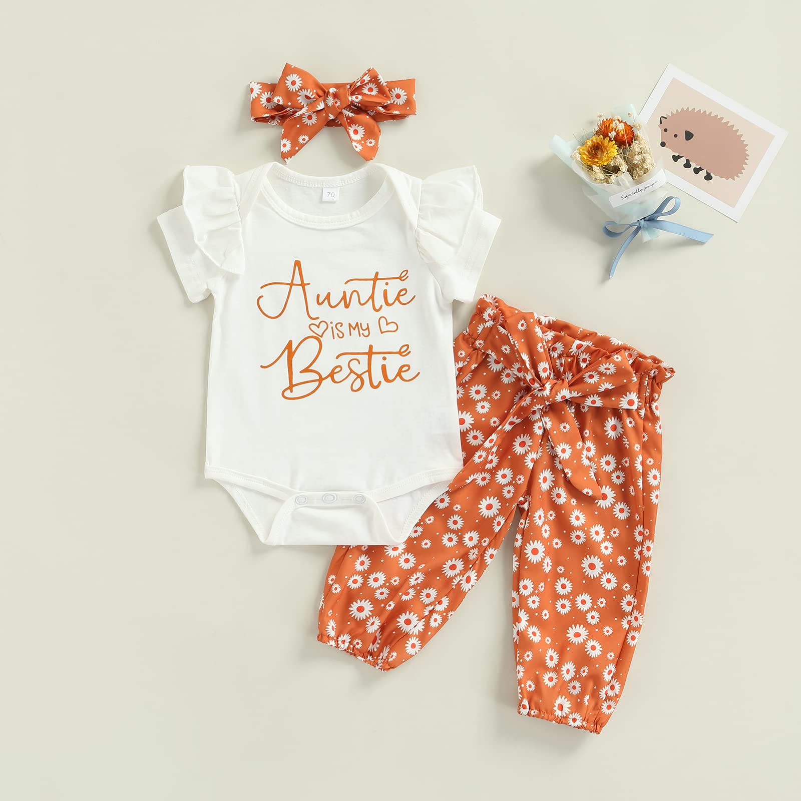 Newborn Baby Girl Outfits Set - Floral Daisy Romper, Pants & Headband 3-Piece Gift | Cute Baby Shower, Photography & Daily Wear