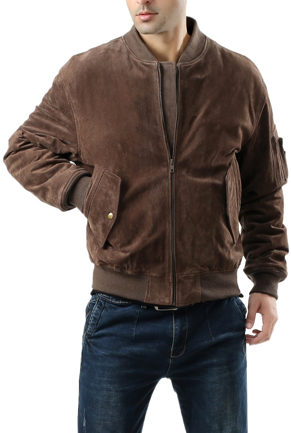 Men's MA-1 Suede Leather Flight Bomber Jacket - Genuine Leather Aviator Jacket for Men, Big & Tall Sizes Available - Perfect for Casual Wear, Motorcycle Riding & Outdoor Adventures
