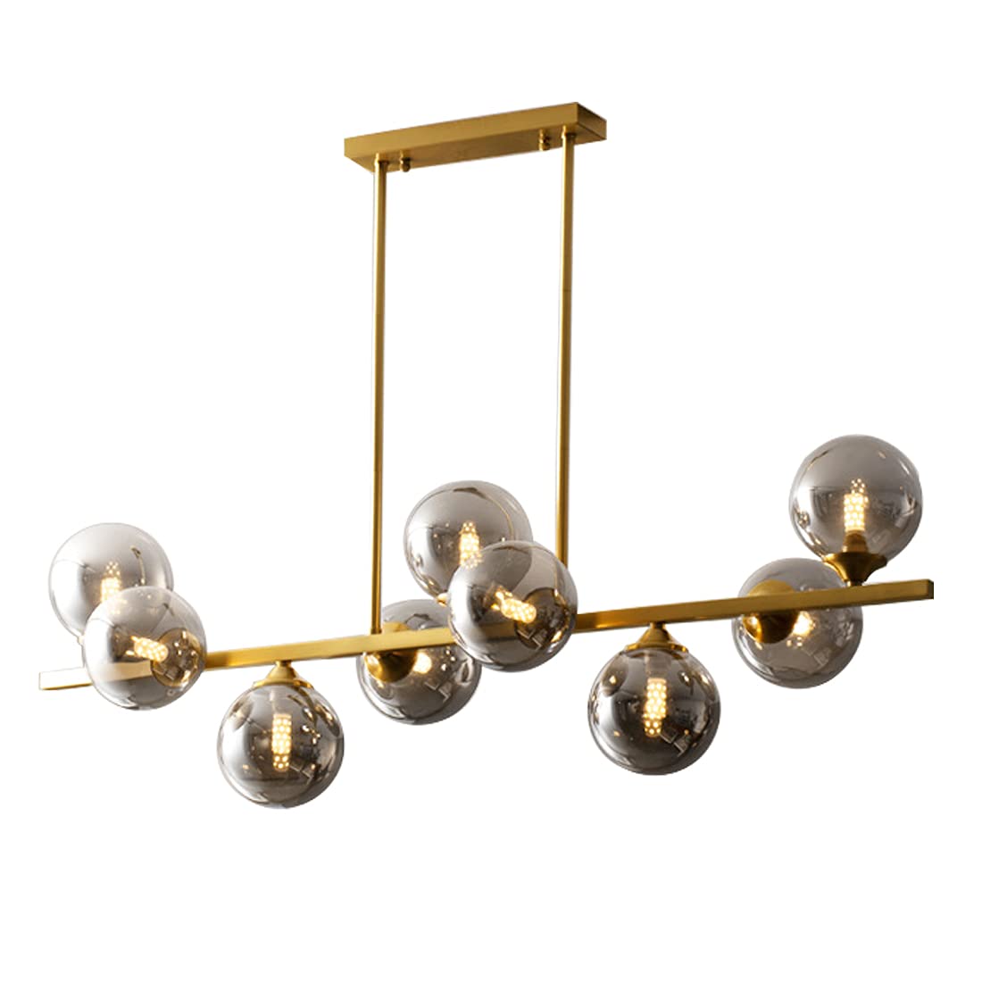 Bepuzz 9-Light Modern Glass Sputnik Chandelier in Smoke Gray - Gold Brushed Brass Linear Hanging Pendant Light with Magic Bean Molecule Design - Elegant Ceiling Fixture for Bedroom, Living Room, Hallway, Dining Room & Entryway Lighting