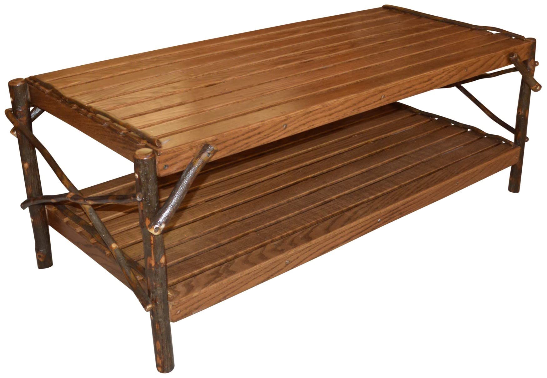 Hickory Coffee Table with Shelf - Walnut Finish Solid Wood Furniture for Living Room | Rustic Farmhouse Style Side Table for Home Decor & Storage