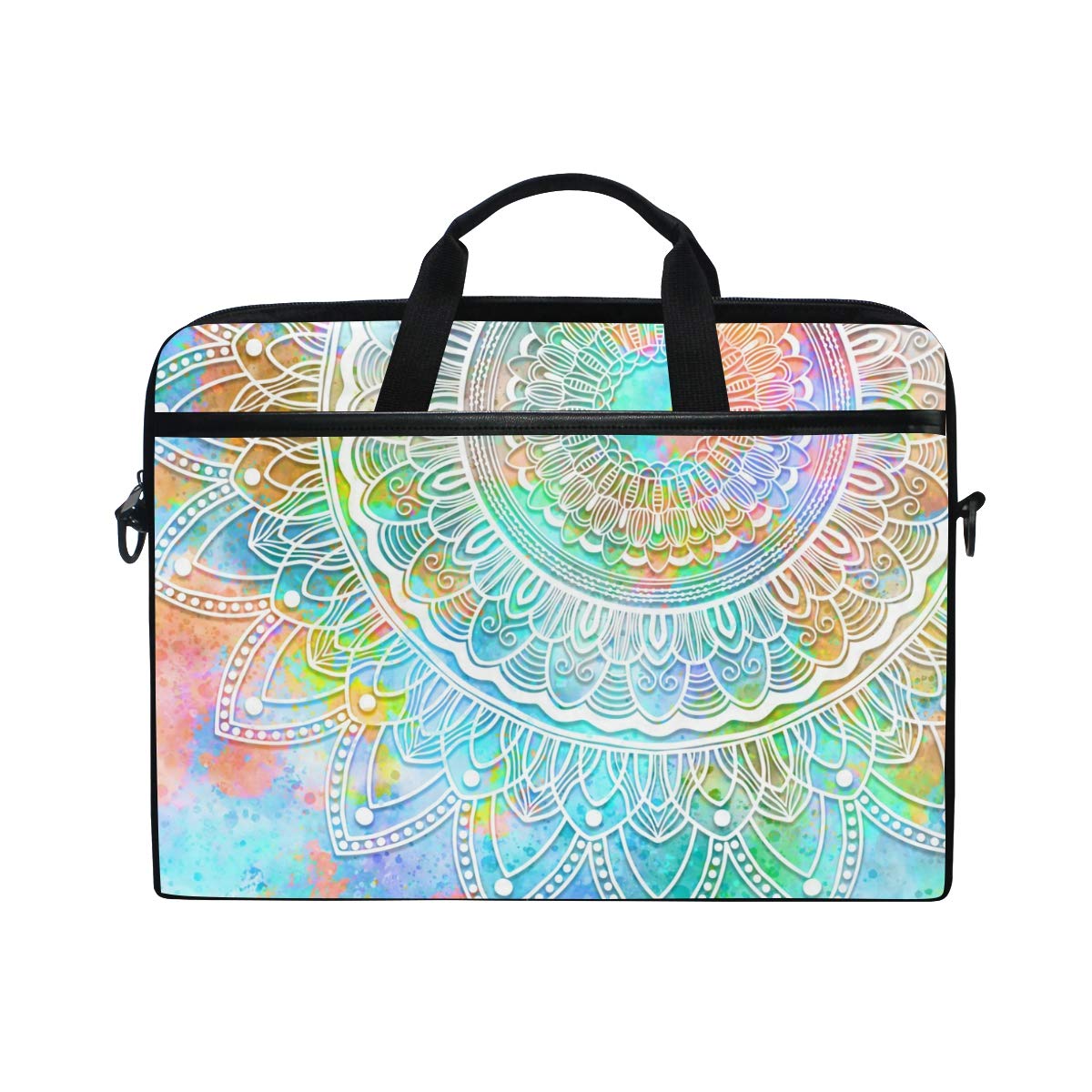 AGONA Abstract Colorful Watercolor Mandala Flower Laptop Shoulder Bag - 14-15 Inch Laptop Sleeve Case for MacBook, Ultrabook, Chromebook & Notebook - Perfect for Work, School & Travel