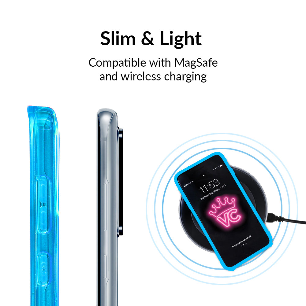 Neon Blue Clear Samsung Phone Case - Slim Protective Cover for Galaxy S21/S20/Note 20 - Shockproof & Scratch Resistant - Perfect for Everyday Use & Outdoor Activities