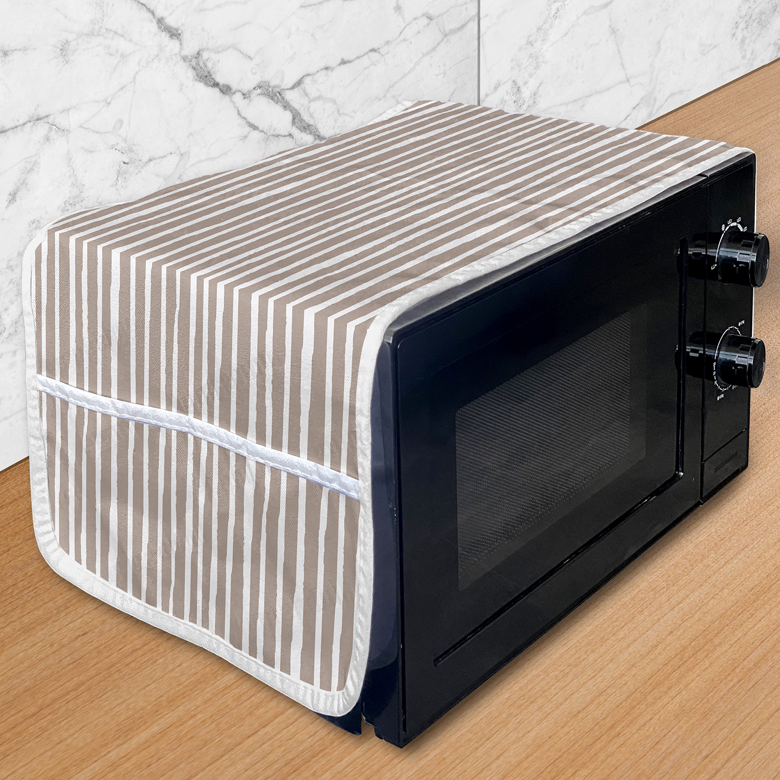 Ambesonne Abstract Microwave Oven Cover - Minimalist Horizontal Brushstroke Stripes Design, Waterproof Kitchen Organizer with Pockets, 36