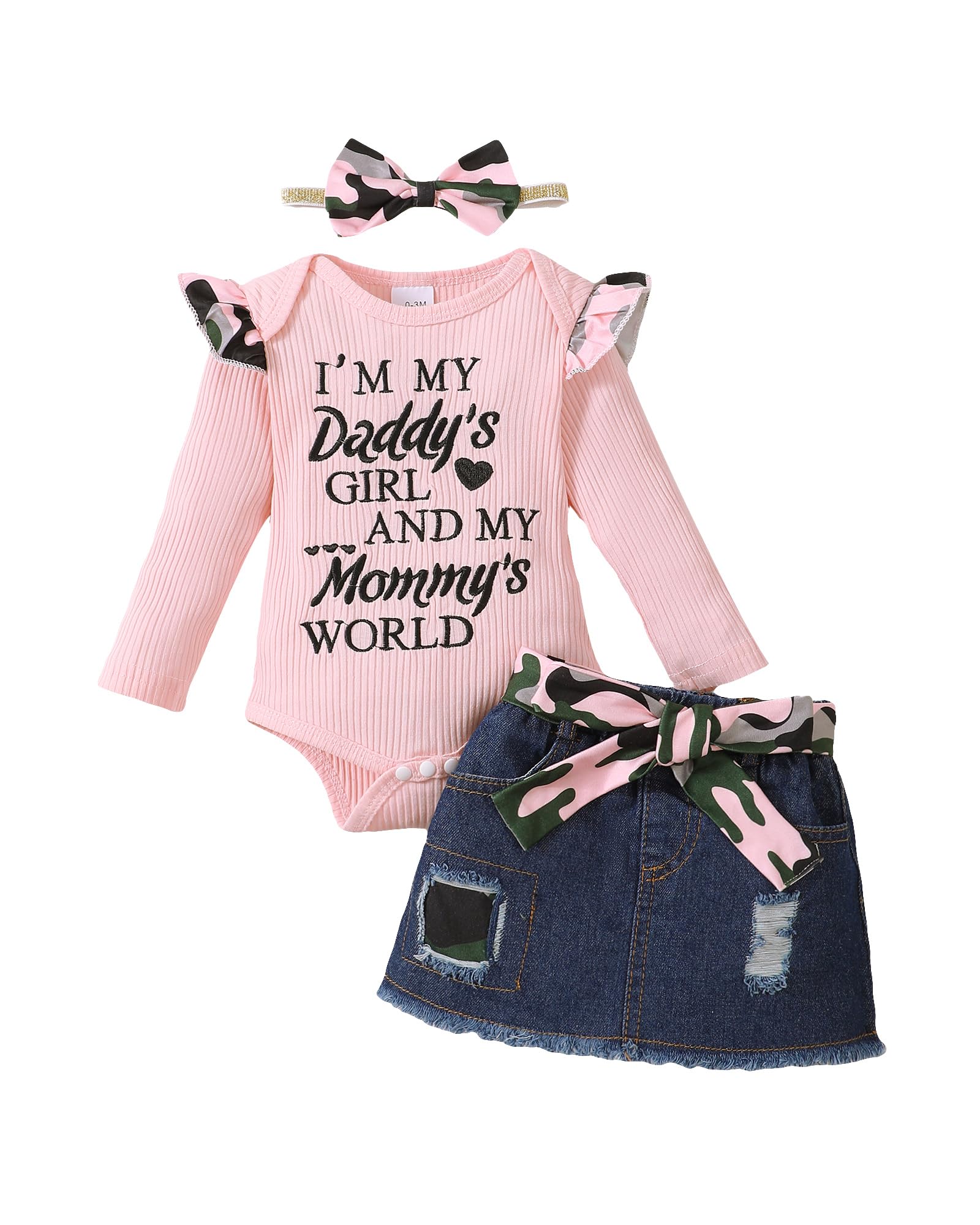 Kucnuzki Baby Girl Clothes - Newborn Denim Romper & Skirt Set with Long Sleeves | Cute Infant Outfit for Girls | Perfect for Photoshoots, Parties & Daily Wear