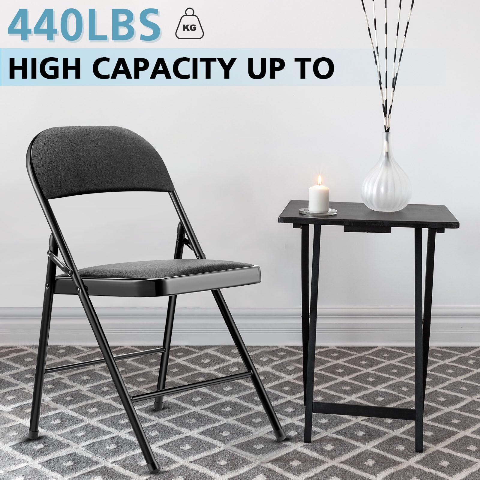 6 Pack Folding Chairs - Heavy Duty Metal Frame with Comfortable Padded Seat, Portable & Stackable for Office, Wedding, Party, Camping & Outdoor Events - Non-Slip Black Fabric Chairs Bulk Supplies