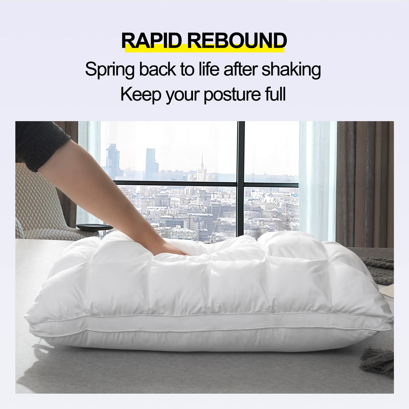 YOUR MOON Queen Size Soft Pillows for Sleeping - Down Alternative Bed Pillows with Gel Cooling Technology, Luxury Hotel Quality for Side Sleepers (White) | Perfect for Back Pain Relief & Comfortable Night's Sleep