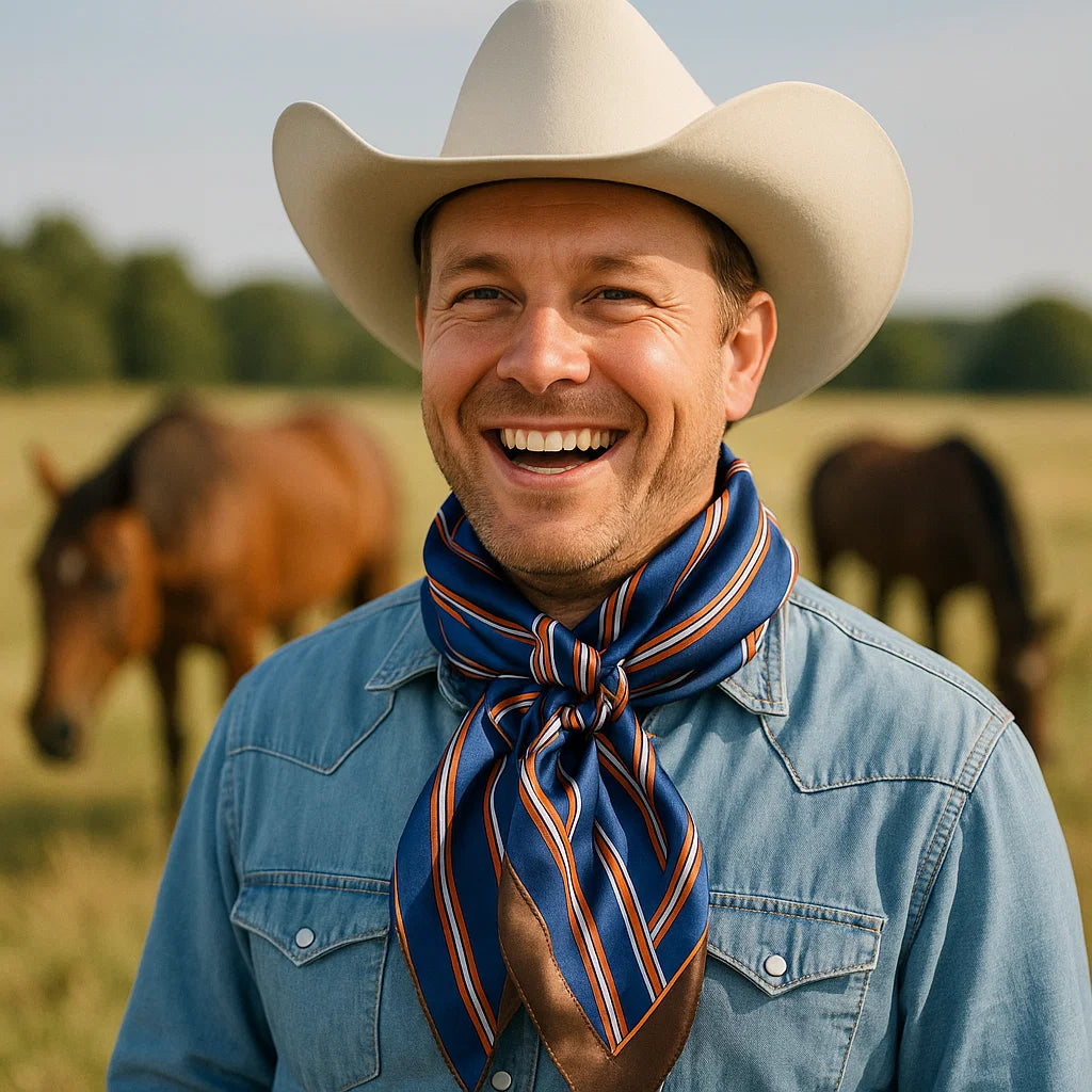 35X35 Orange and Blue Stripes Wild Rag Scarf WR547 - Western Style Bandana for Cowboy, Cowgirl, Rodeo & Outdoor Adventures
