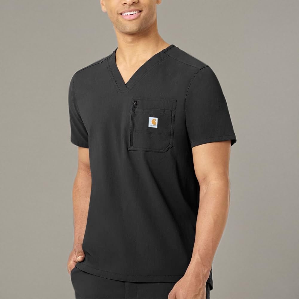 Carhartt Men's Modern Fit Tuck-In Scrub Top for Medical Professionals - Comfortable Workwear for Doctors, Nurses & Healthcare Workers