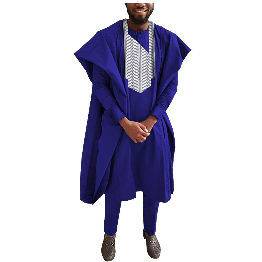 African Men's Traditional Wedding Suit Set - Agbada Robe, Dashiki Shirts & Ankara Pants for Evening Ceremonies | Perfect for Weddings, Cultural Events & Special Occasions