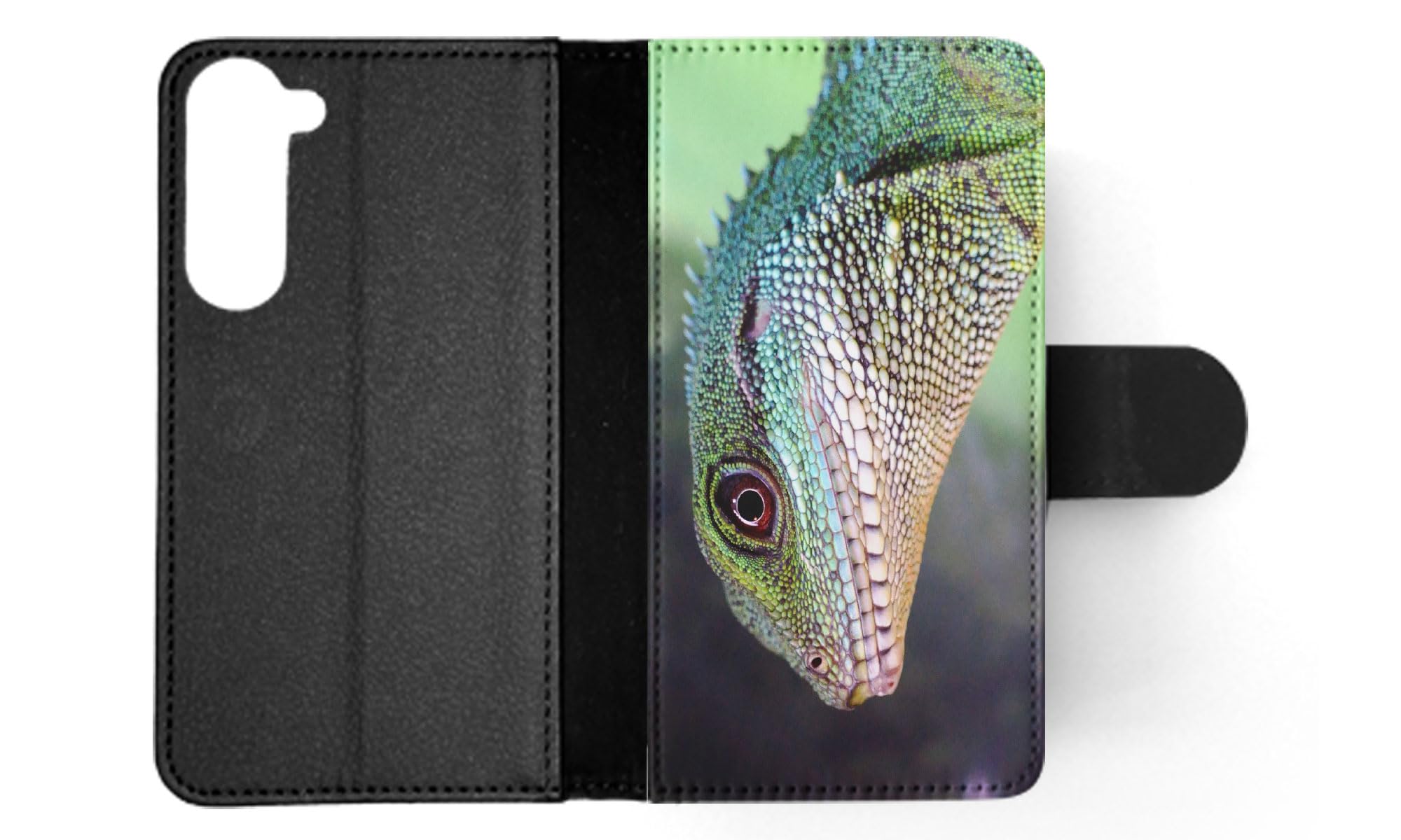 Premium Lizard Reptile Chameleon Pattern Flip Wallet Phone Case for Samsung Galaxy S23+ Plus - Stylish Protective Cover with Card Slots | Perfect for Daily Use, Travel & Business Meetings