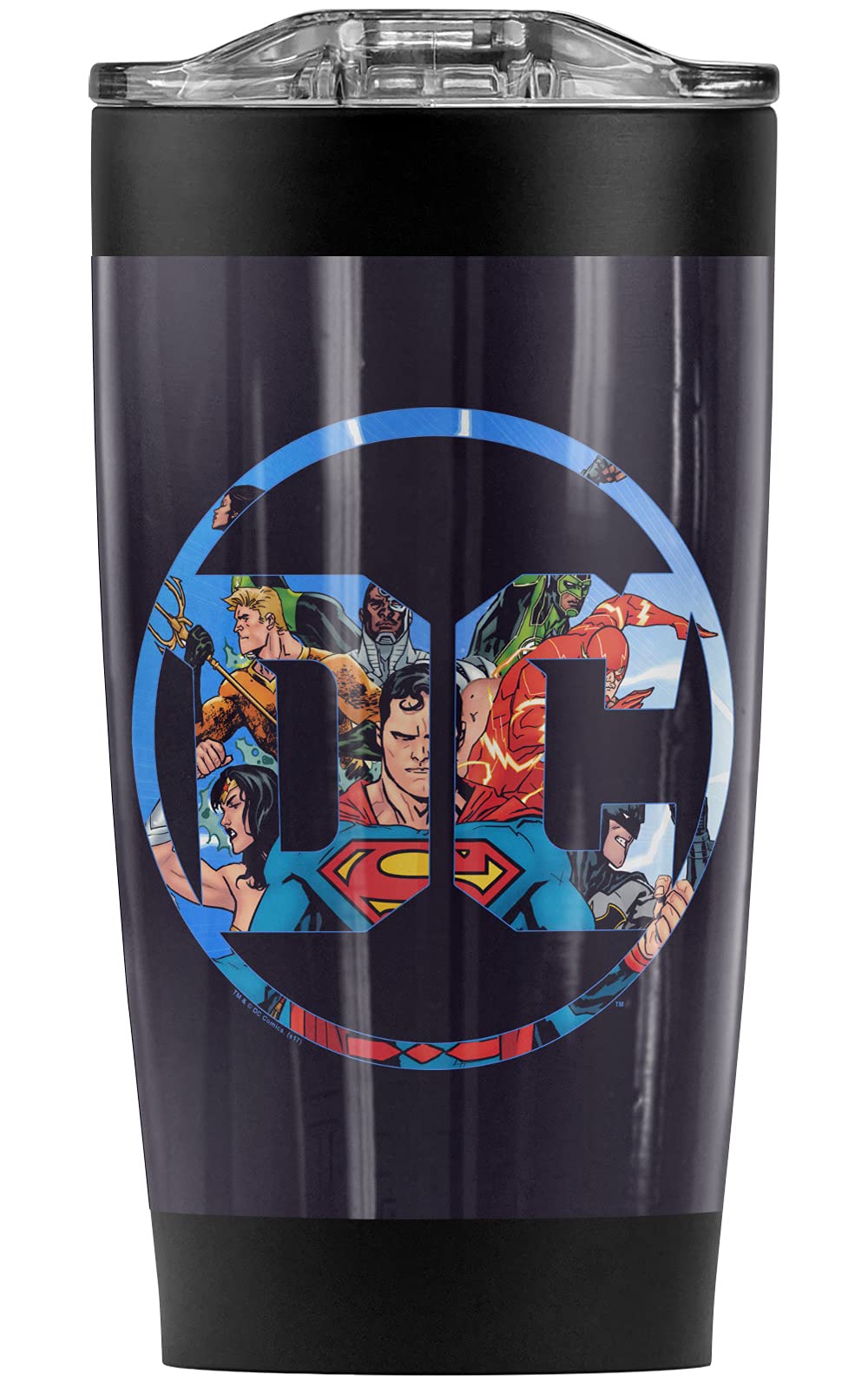 Justice League DC Comics Logo Stainless Steel Tumbler 20oz - Vacuum Insulated Travel Mug with Leakproof Lid - Keeps Hot & Cold Beverages Perfect Temperature - Ideal for Coffee, Tea, Water & Smoothies - Great Gift for Superhero Fans & Office Workers