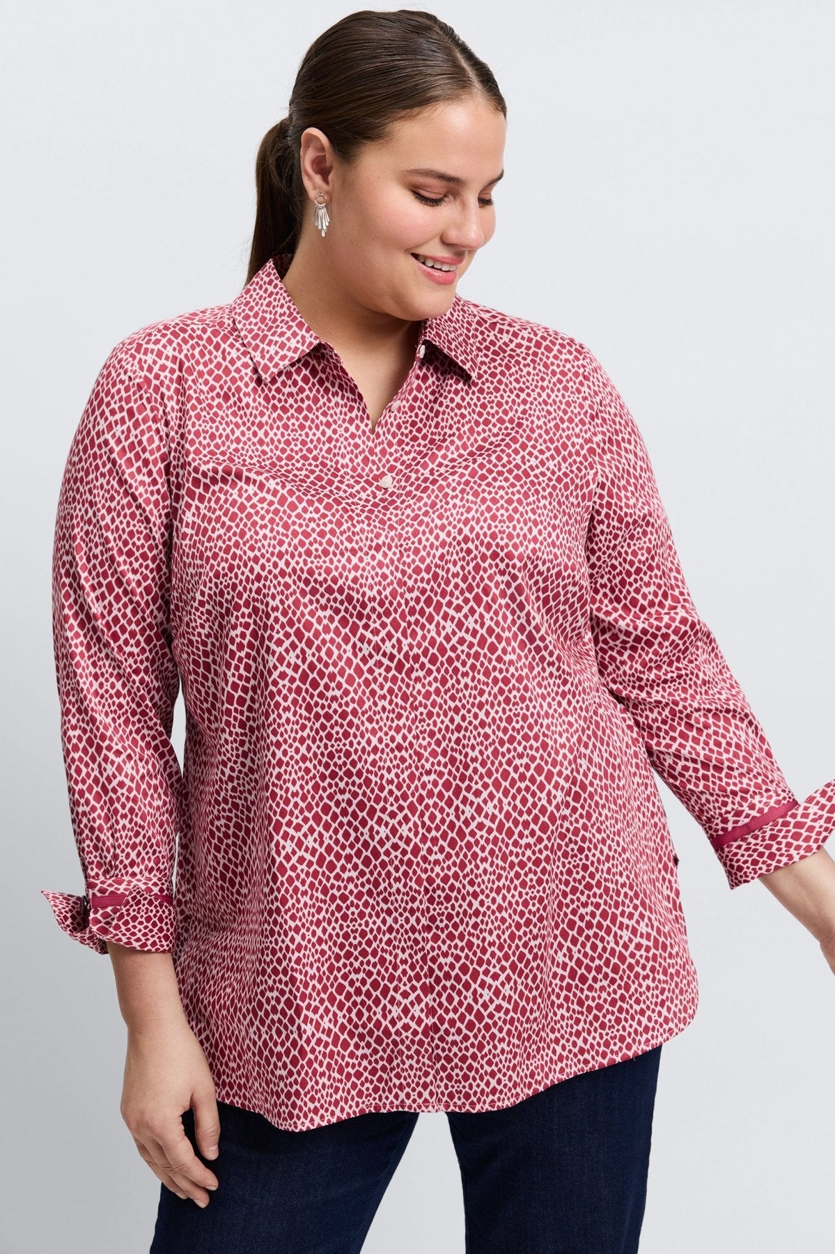 Iris Plus Abstract Snakeskin Print Long Sleeve Tunic Top for Women - Elegant Blouse for Office, Party & Casual Wear