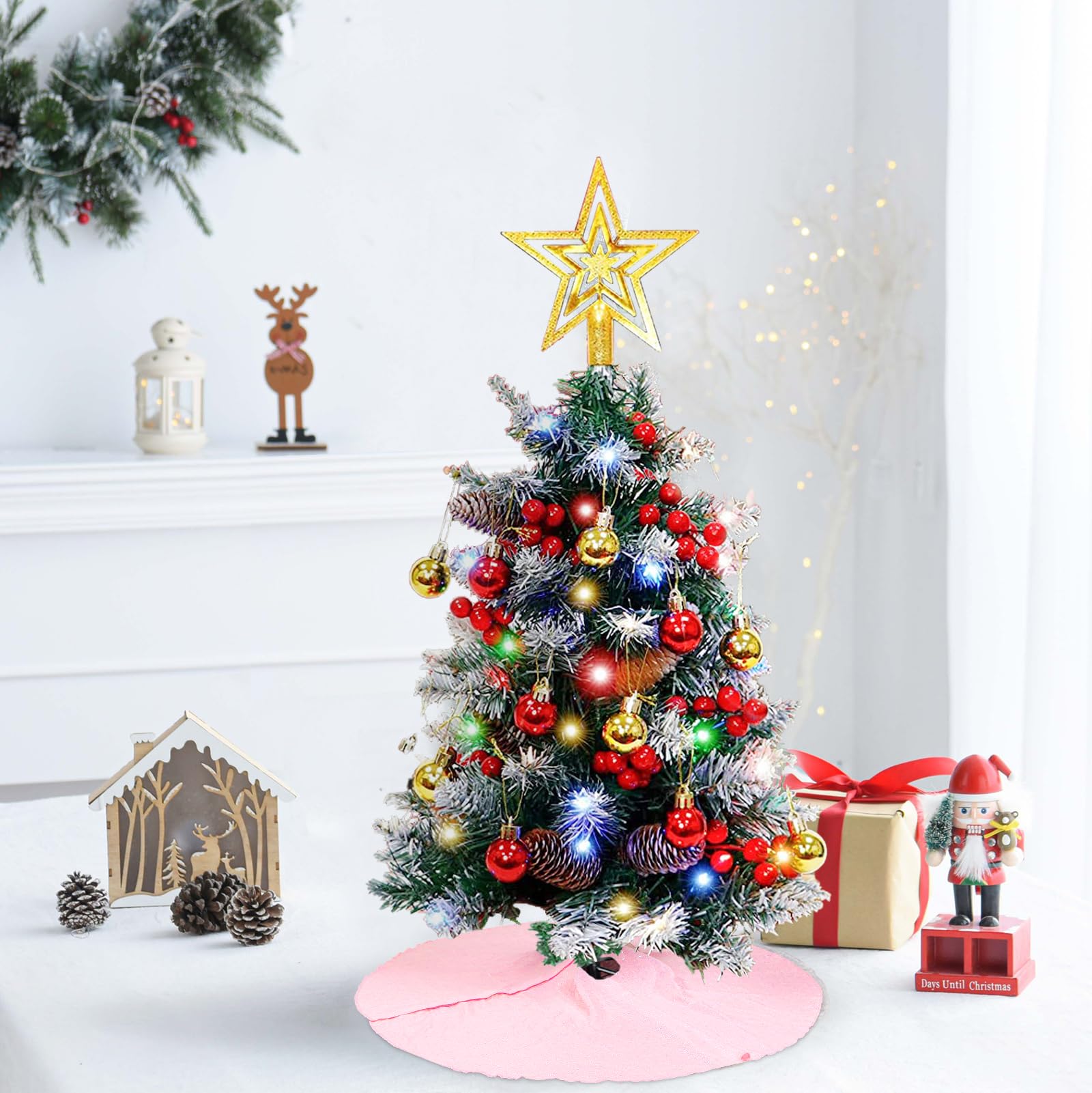 24-Inch Pink Shiny Christmas Tree Skirt - Elegant Holiday Decor for Xmas, Halloween, Home, Indoor & Outdoor Use | Perfect for Festive Parties, Gift Wrapping & Seasonal Decorations