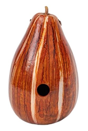 Amish Handcrafted Orange & Honey Psychedelic Striped Gourd Bird House - Unique Garden Decor for Backyard Bird Watching & Nature Lovers