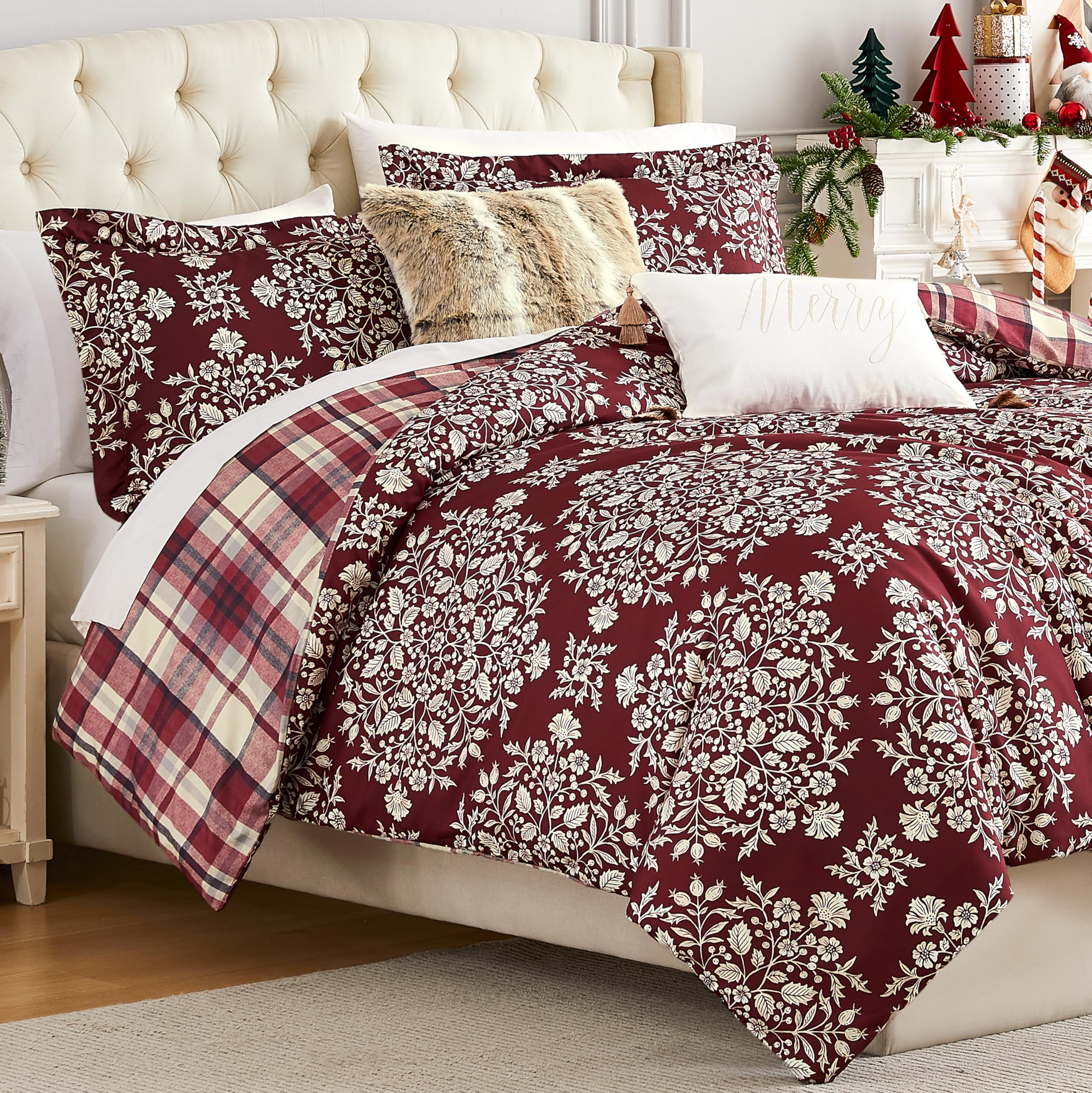 Reversible Christmas Comforter Set - Queen/Full Holiday Bedding for Festive Decor