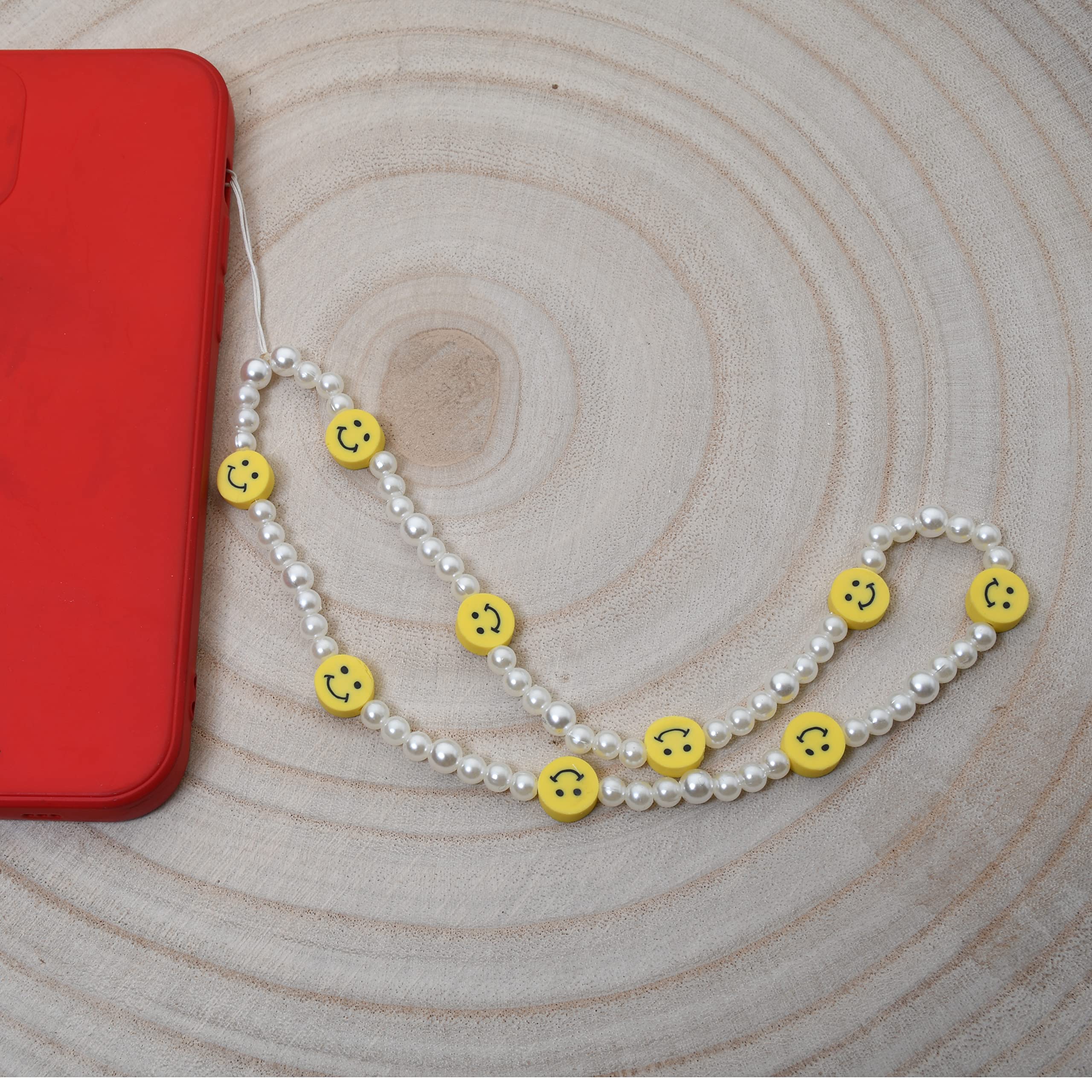 3pcs Handmade Beaded Phone Lanyard Wristband - Smiley Beaded Phone Charm with Shell Letter Design - Stylish Phone Chain Strap for Women & Girls - Perfect for Work, School, Travel and Everyday Use