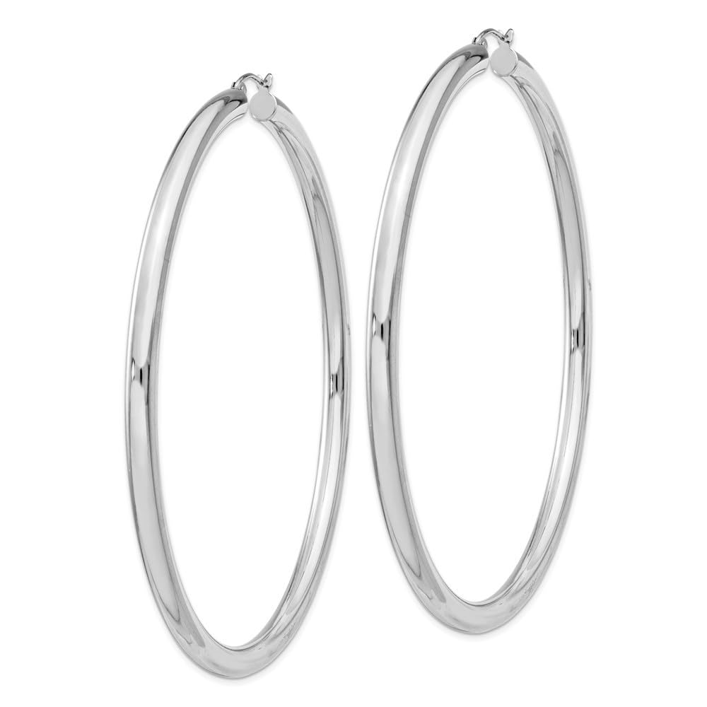 Diamond2Deal 925 Sterling Silver Rhodium Plated Round Hoop Earrings for Women - 3.23 Inch Length, 3.15 Inch Width - Hypoallergenic Fashion Jewelry for Parties, Weddings & Everyday Wear