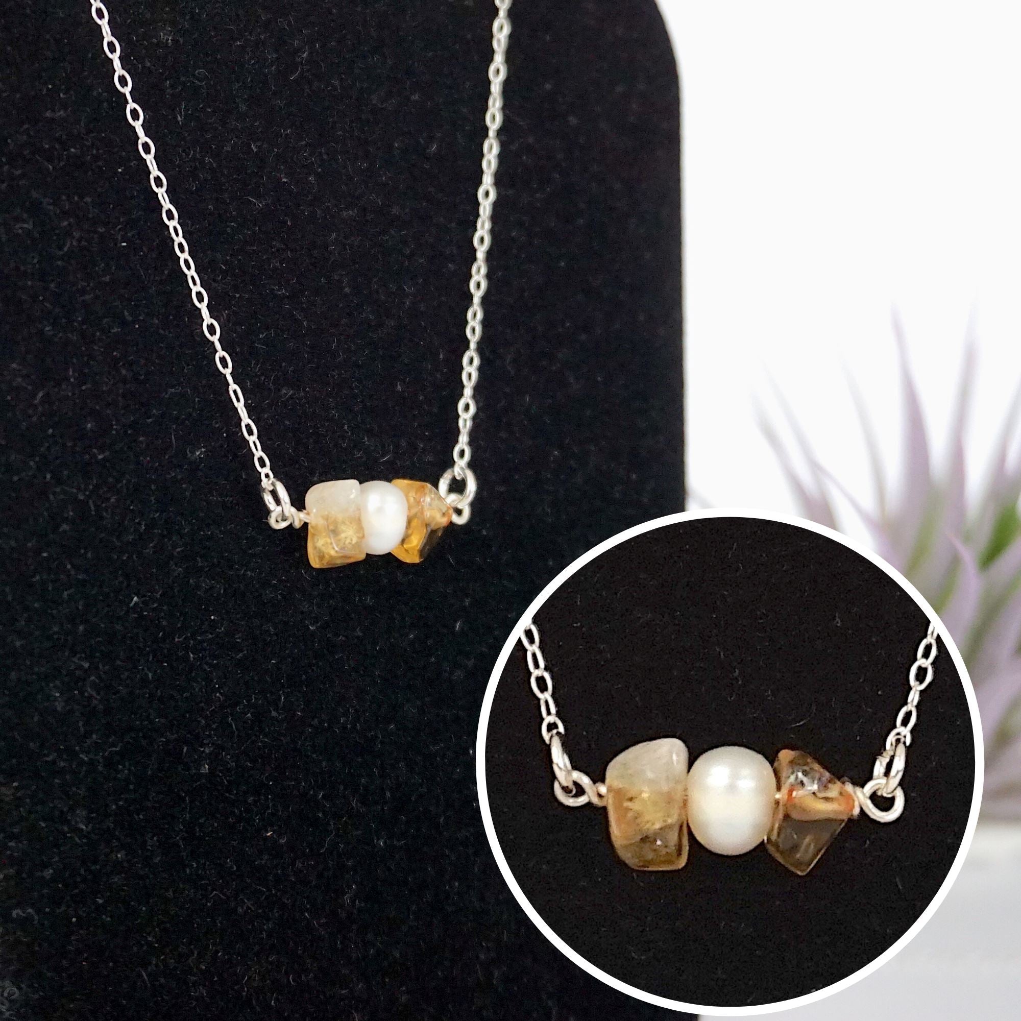 Natural Citrine & Pearl Charm Necklace | Elegant Jewelry for Women | Perfect Gift for Birthday, Anniversary & Special Occasions