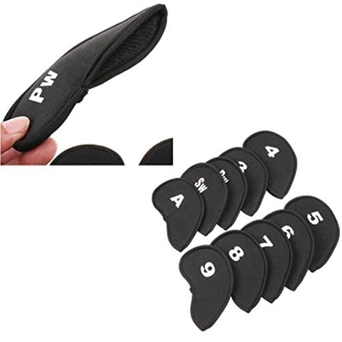 Premium 10-Piece Golf Club Head Covers Set - Neoprene Iron & Putter Protectors for Men & Women (Black) - Durable Golf Accessories for Driving Range & Course Play