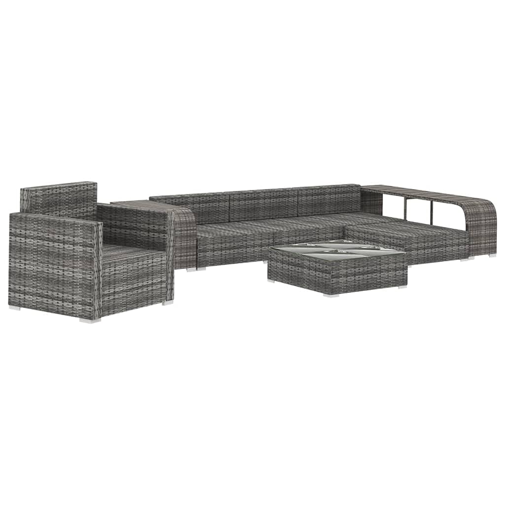 8-Piece Patio Lounge Set with Cushions - Gray Poly Rattan Outdoor Furniture for Porch, Garden, Backyard - Includes Cushioned Seating & Back Sectional - Perfect for Relaxing, Entertaining & Outdoor Conversations