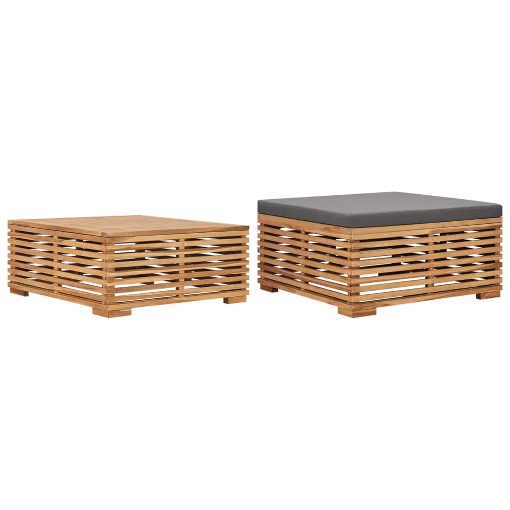 **Dark Gray Cushion Patio Dining Table Set with Footrest - Solid Teak Wood Outdoor Furniture for Front Porch, Backyard, Balcony & Garden Relaxation**