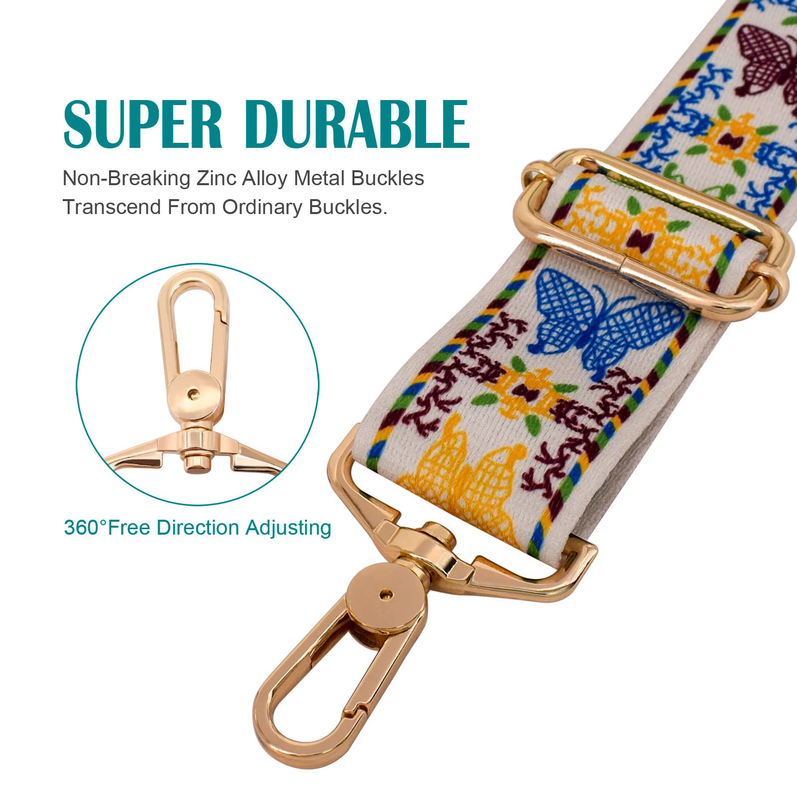 Replacement Crossbody Bag Strap with Metal Swivel Hook - Adjustable Shoulder Strap for Purse, Luggage & Guitar - Perfect for Travel, Concerts & Daily Use
