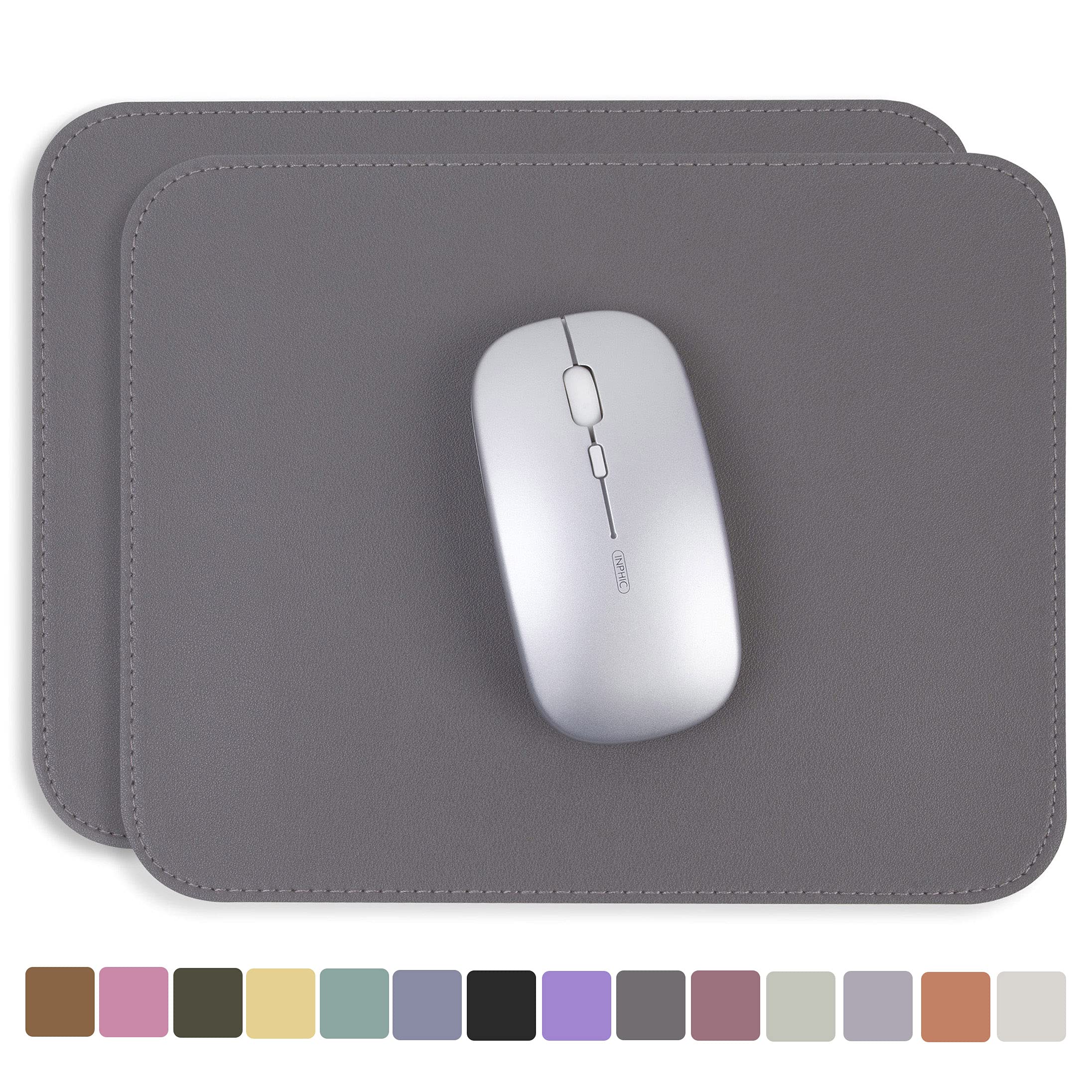YSAGI 2 Pack Ultra Thin Waterproof PVC Leather Mouse Pad with Stitched Edges - Non-Slip Desk Mat for Computer, Laptop, Gaming & Office Use - Perfect for Home & Work (Dark Gray, 7.87